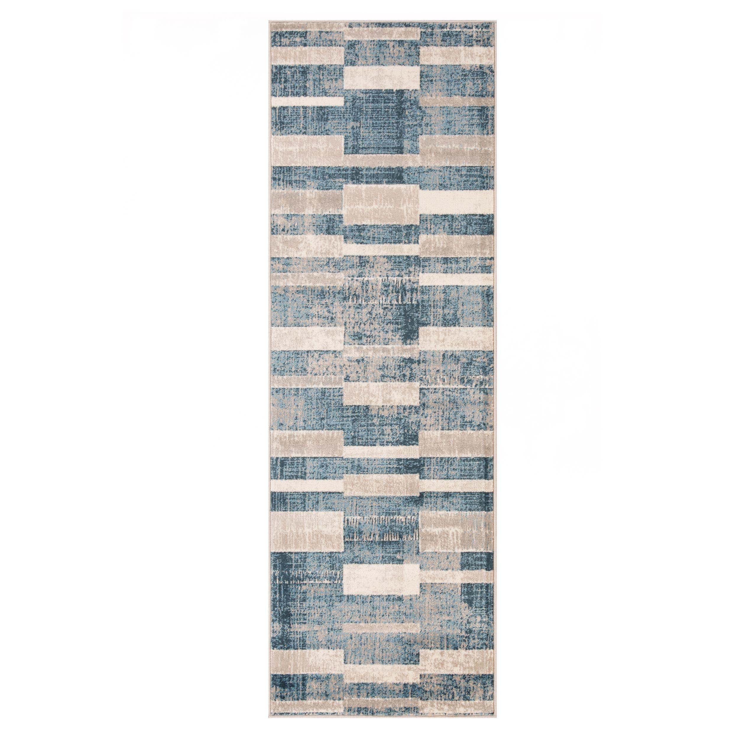 Radko Modern Striped Indoor Area Rug or Runner - Soft Non-Slip Living Room Carpet - Perfect for Bedroom, Hallway & Home Decor