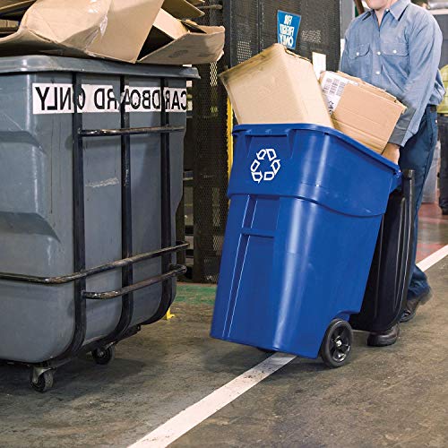 50 Gallon Heavy-Duty Commercial Rollout Trash Can - Blue Recycling Cabinet for Office, Restaurant & Warehouse (36.5