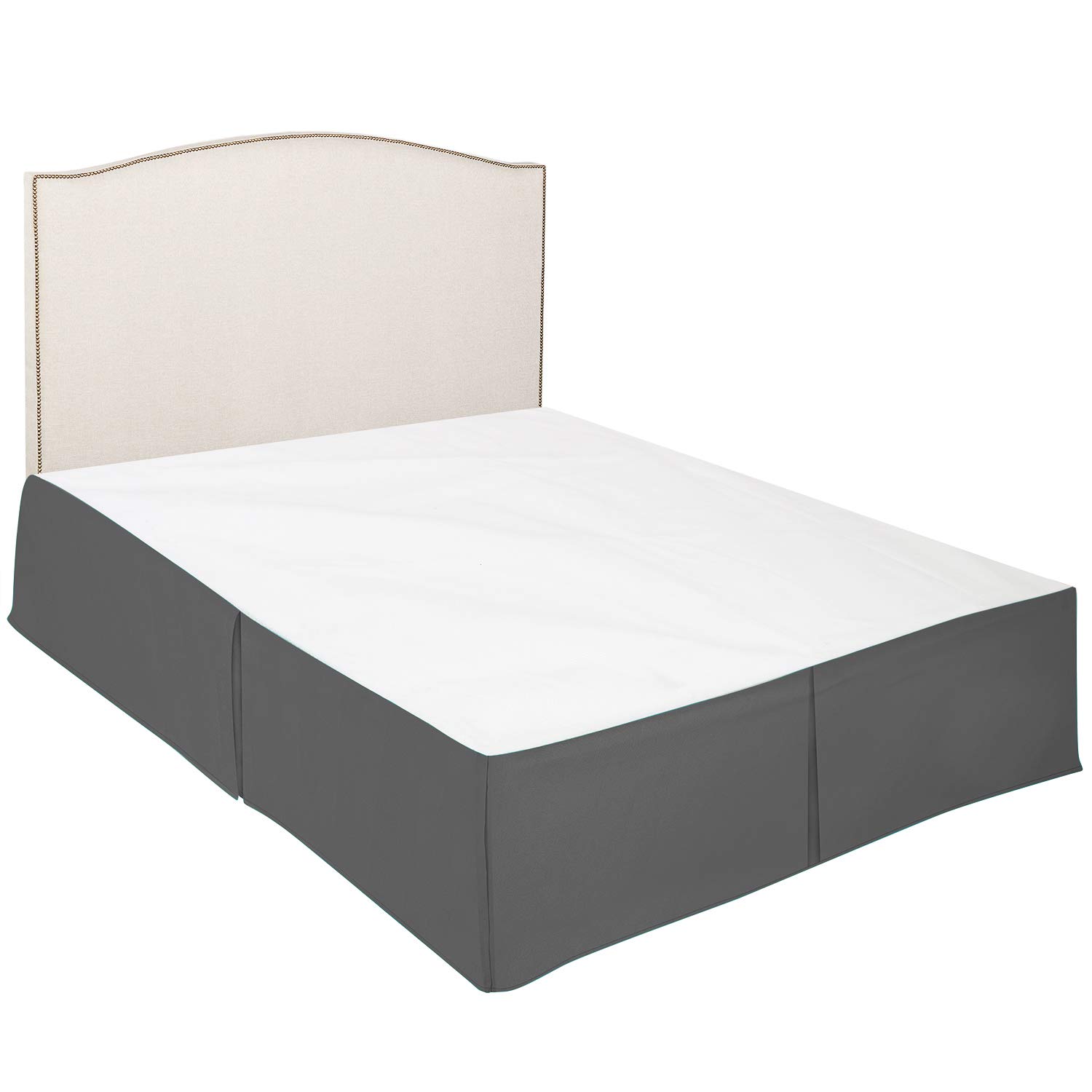 600 Thread Count Pure Cotton Pleated Bed Skirt - Full Size Split Corner Box Pleated Design, 18 Inch Drop Length - Dark Grey - Perfect for Master Bedrooms, Guest Rooms & Luxury Hotel Decor