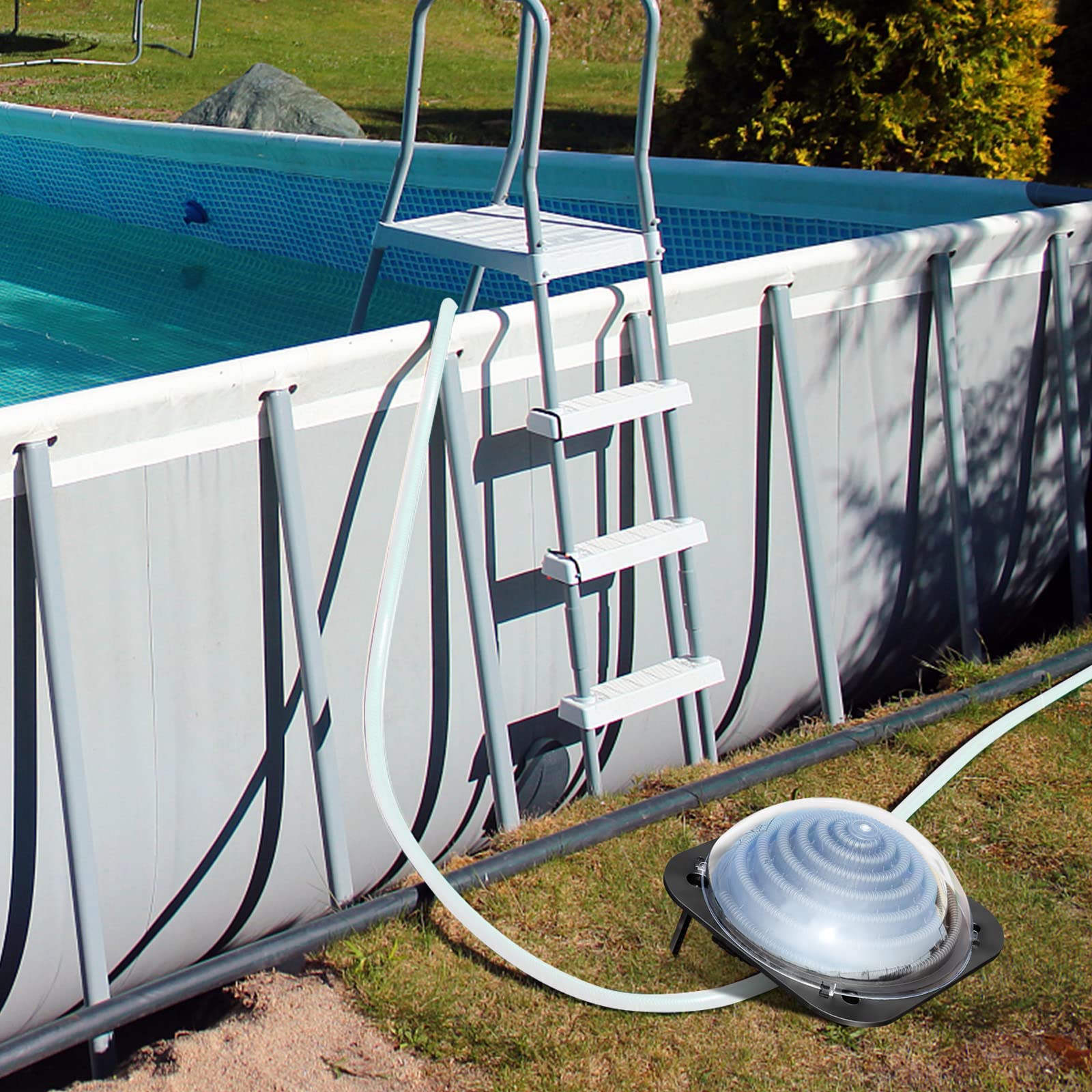 Goplus Solar Dome Swimming Pool Heater - Above Ground & Inground Pool Warmer with Hose Connector - Energy Efficient Outdoor Pool Heating Equipment for Backyard, Garden & Patio Use