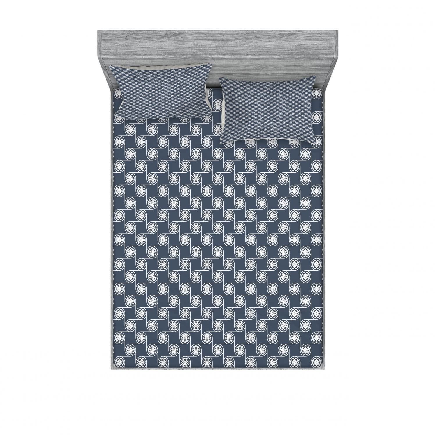 Ambesonne Floral 2-Piece Full Size Fitted Sheet & Pillow Sham Set - Japanese Inspired Ornate Design, 4-PC Bedding Collection in Charcoal Grey & Dark Blue | Perfect for Guest Rooms, Master Bedrooms & Boho Chic Home Decor