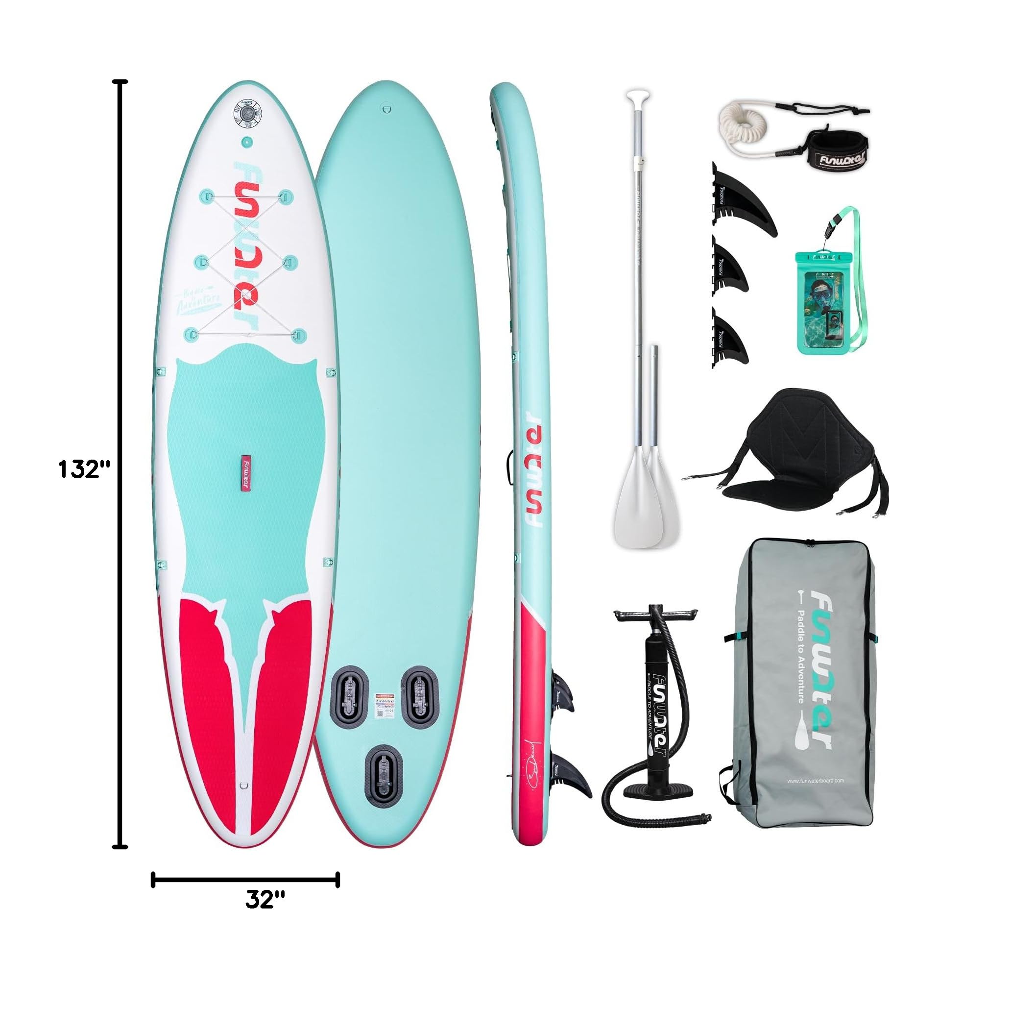 FunWater Inflatable Stand Up Paddle Board - Ultra-Light SUP with Premium Accessories Kit (Adjustable Paddle, Pump, Backpack, Leash, Waterproof Phone Bag) for Lakes, Rivers & Ocean Paddling Adventures