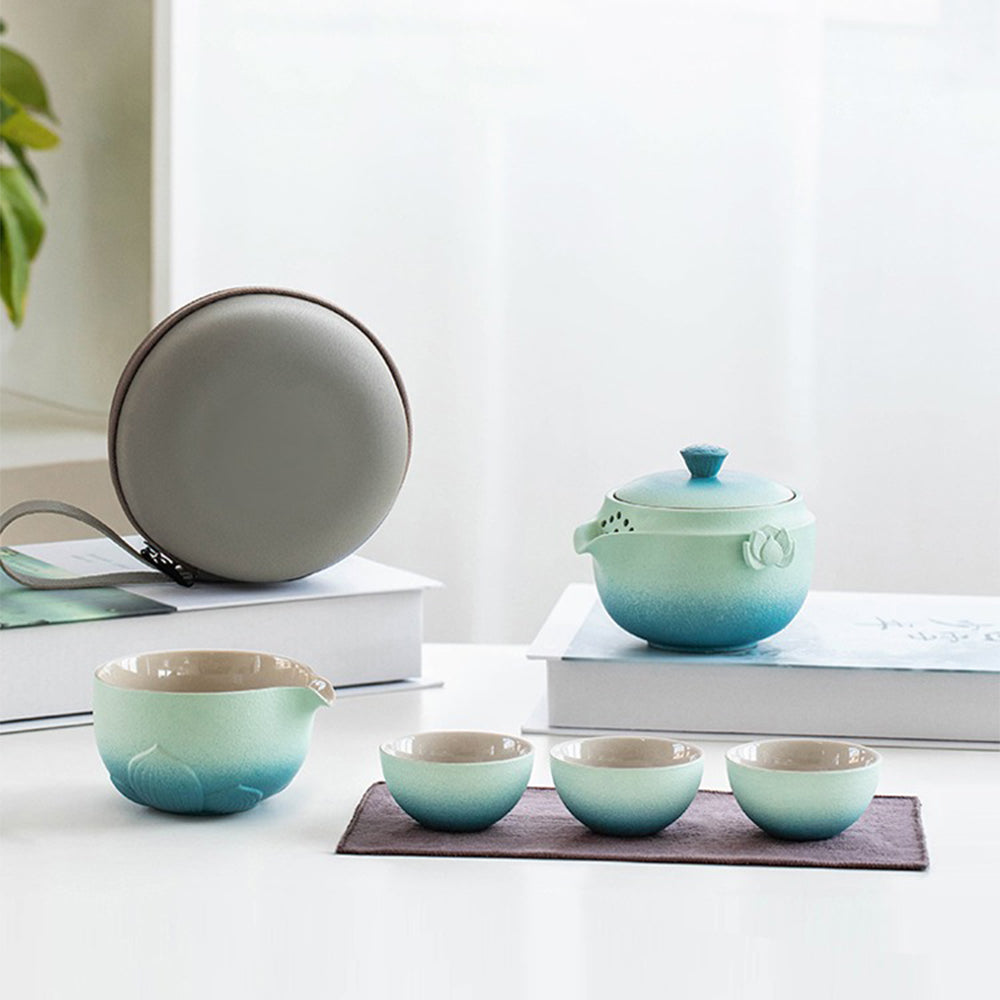 Premium Shiboridashi Lotus Travel Tea Set - Portable Japanese Ceramic Tea Brewing Kit for On-the-Go Tea Lovers | Perfect for Camping, Office & Outdoor Adventures
