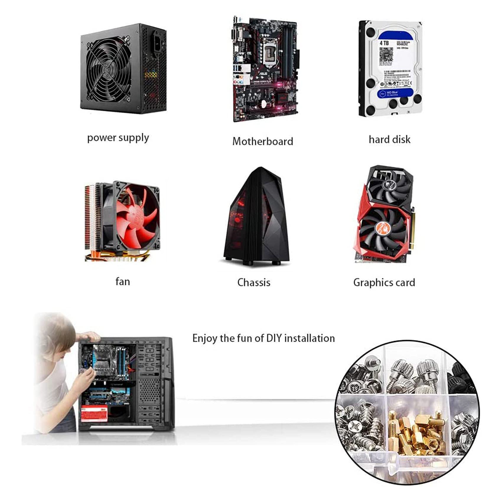 560PCS Computer Screw Standoffs Kit - M3 M3.5 M5 Screws for Hard Drive, PC Case, Motherboard & Fan Installation - Durable Power Supply Mounting Hardware for Computer Build & Repair