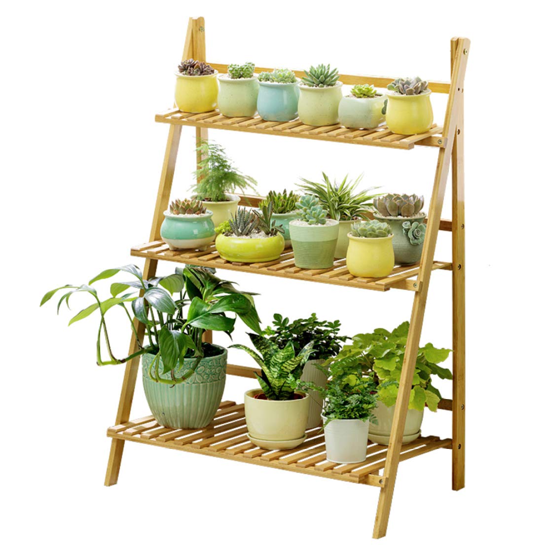 3-Tier Bamboo Plant Stand - Foldable Flower Pot Holder & Planter Display Shelving Unit (100x40x96cm) for Indoor, Outdoor, Patio, Garden & Balcony - Perfect for Home Decor, Plant Organization & Space Saving
