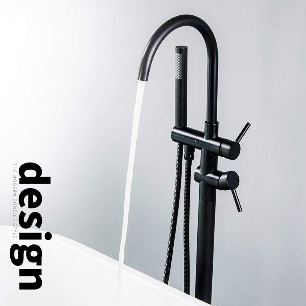 Black Bronze Floor Mounted Bathtub Shower Faucet - Dual Handle Freestanding Mixer Tap with Swivel Spout for Hot & Cold Water - Perfect for Modern Bathroom & Spa Style Showers