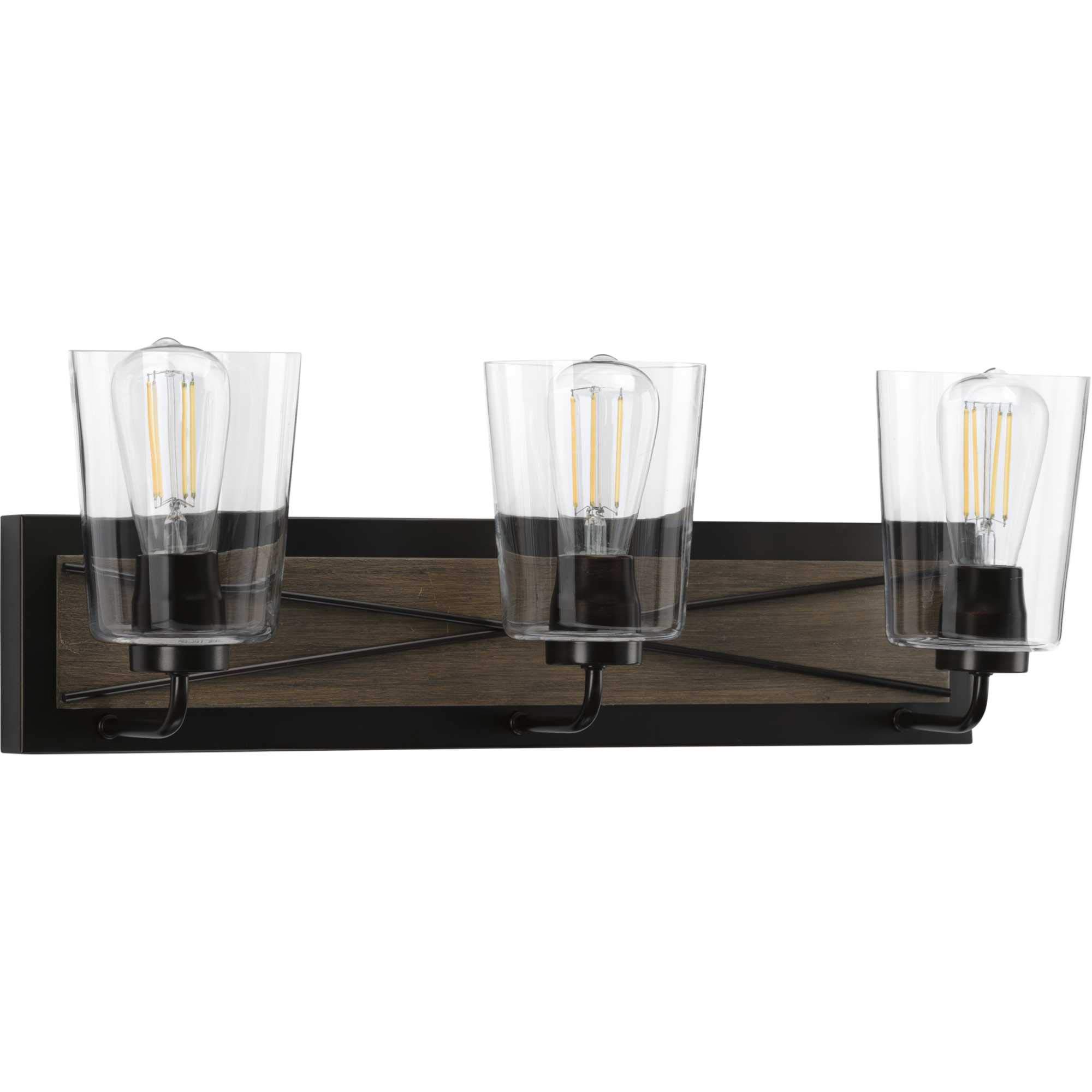 PROGRESS LIGHTING Briarwood Collection 3-Light Coastal Bathroom Vanity Fixture - Clear Glass Shade in Antique Bronze Finish | Perfect for Beach House, Coastal Decor & Bathroom Lighting Upgrade