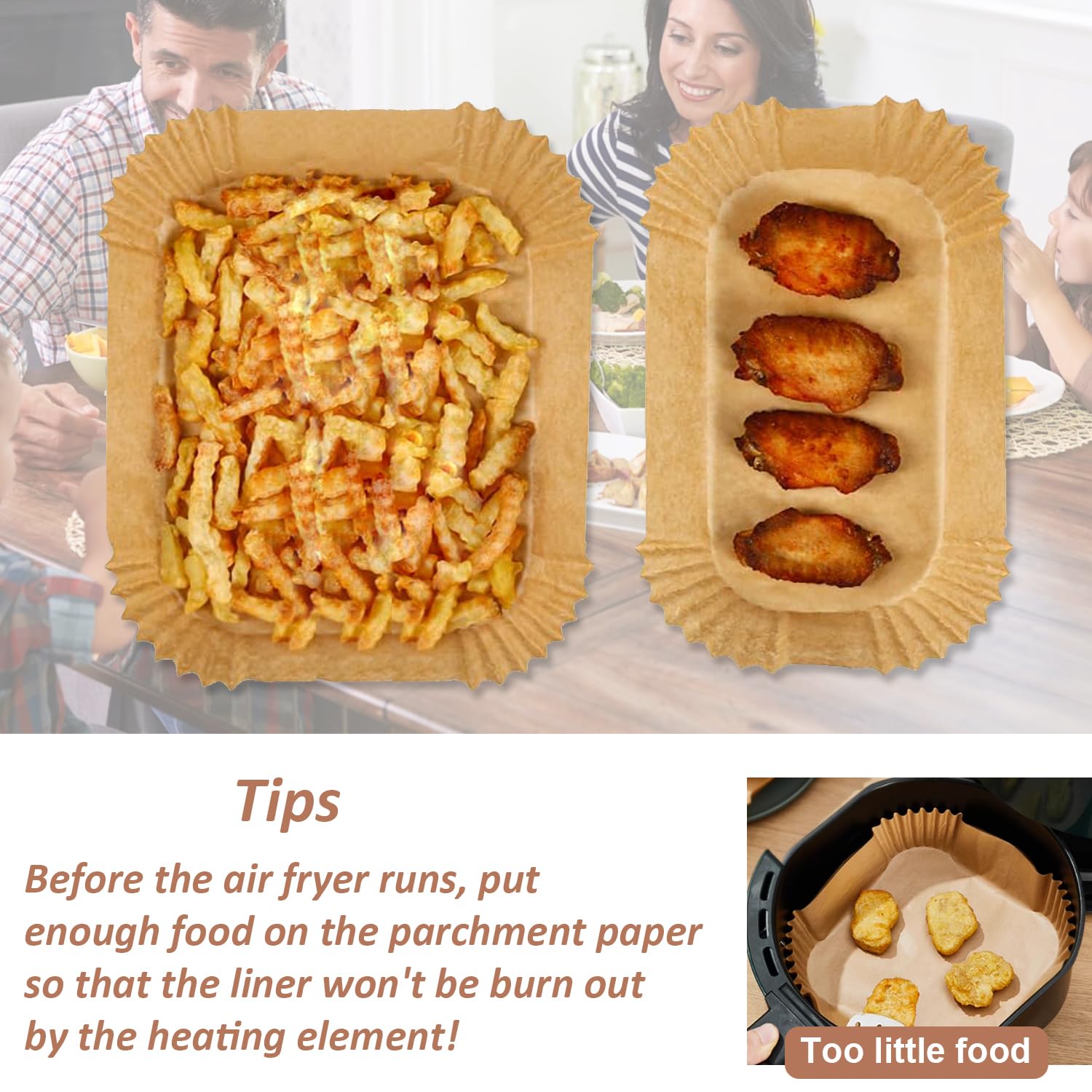 Non-Stick Parchment Paper for Air Fryer - 100pcs (50+50) Compatible with Moulinex EZ901820 5.2/3.1L, Philips Airfryer 3000 Series & Lakeland Tower Salter - Perfect for Baking, Roasting and Air Frying Healthy Meals