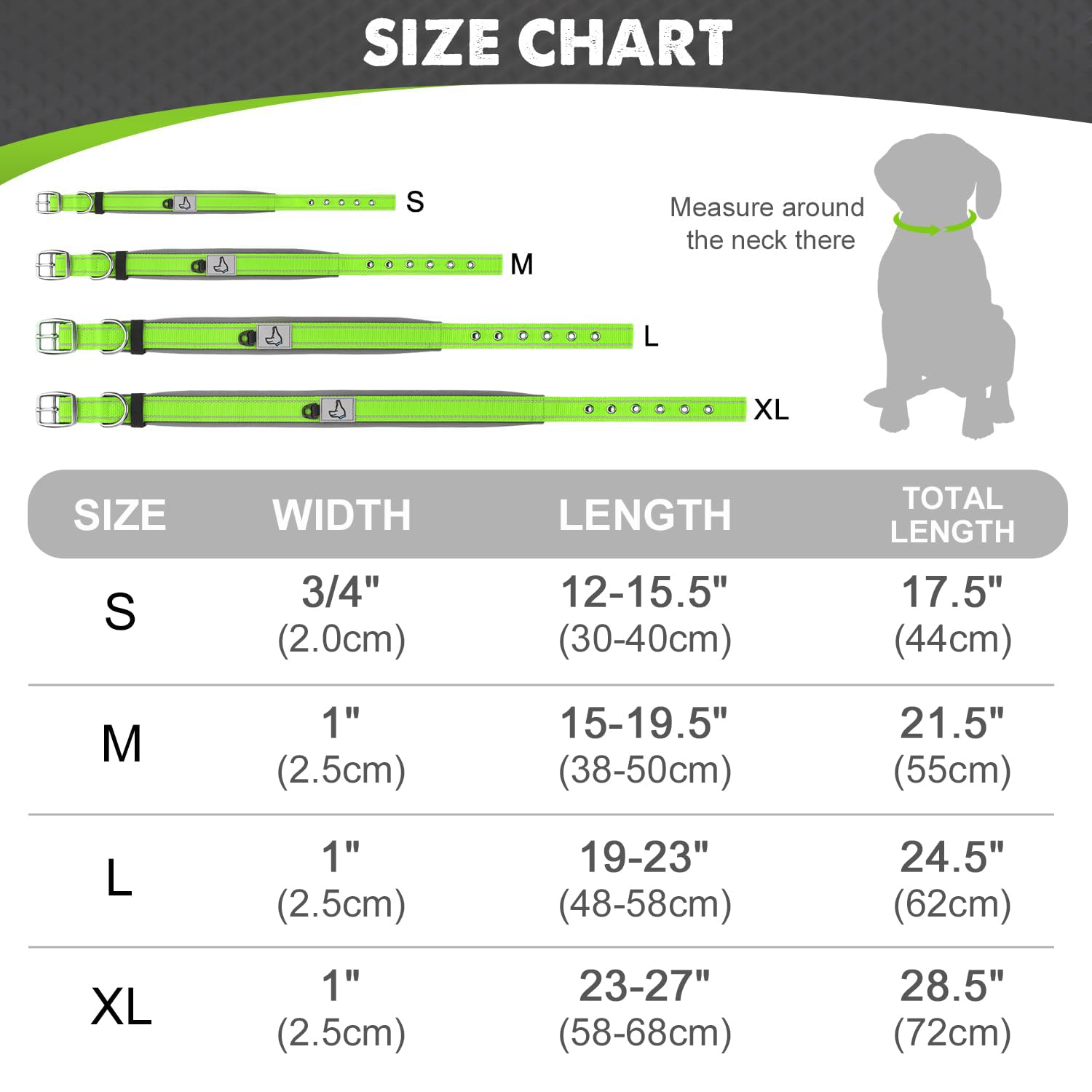 Joytale Adjustable Neoprene Padded Dog Collar for Medium Dogs - Reflective Heavy Duty Pet Collar with Durable Metal Buckle - Perfect for Walking, Training & Outdoor Adventures (Green, Medium)