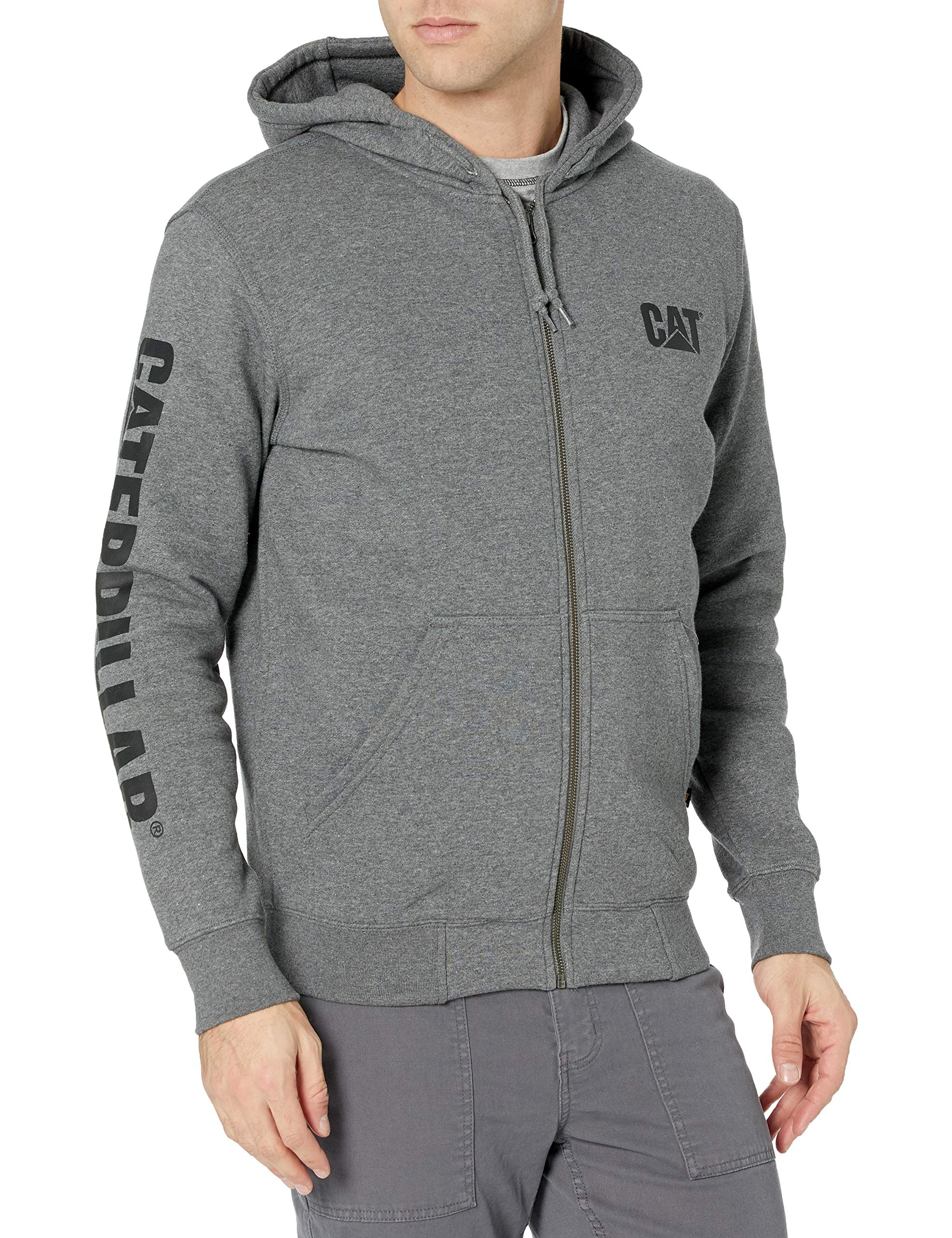 Caterpillar Men's Full Zip Hooded Sweatshirt - Heavyweight Fleece Jacket for Work & Outdoor (Regular/Big & Tall Sizes) - Perfect for Construction, Hiking & Casual Wear