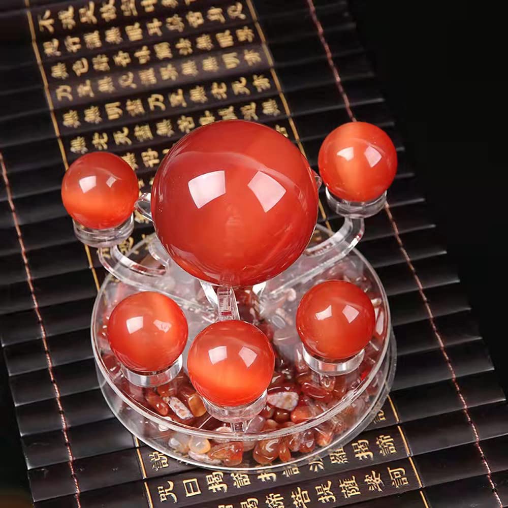 2 Inch Red Artificial Tiger Eye Crystal Baoding Balls - Stress Relief Hand Therapy Balls for Anxiety, Finger & Wrist Strengthening - Includes Carry Pouch & Gift Box - Perfect for Meditation, Office Stress Relief & Physical Therapy