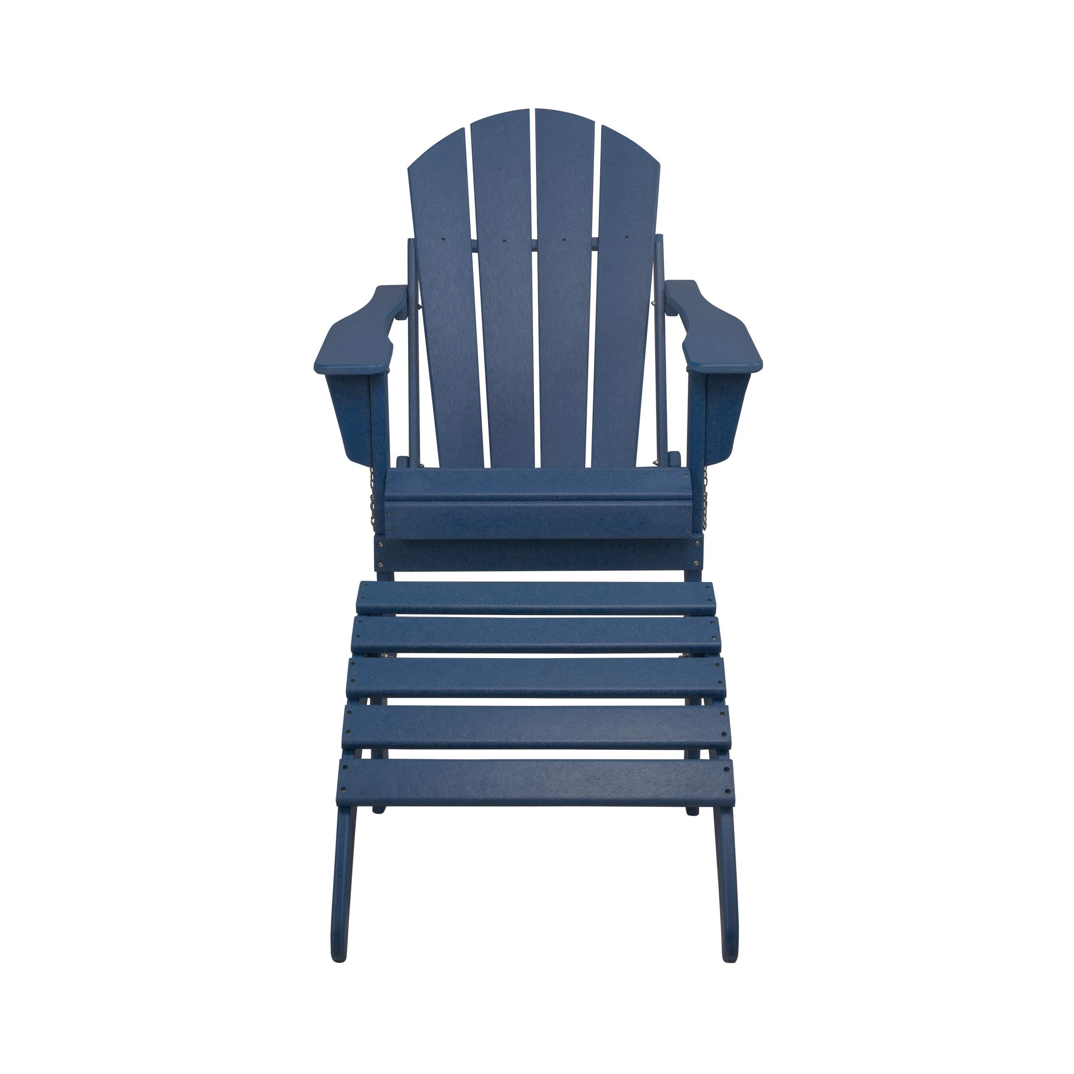 WestinTrends Malibu 2-Piece Outdoor Lounge Chair Set with Ottoman - All-Weather Poly Lumber Adirondack Patio Chairs for Poolside, Garden, Backyard & Beach Relaxation - Navy Blue Folding Chairs for Comfortable Outdoor Seating