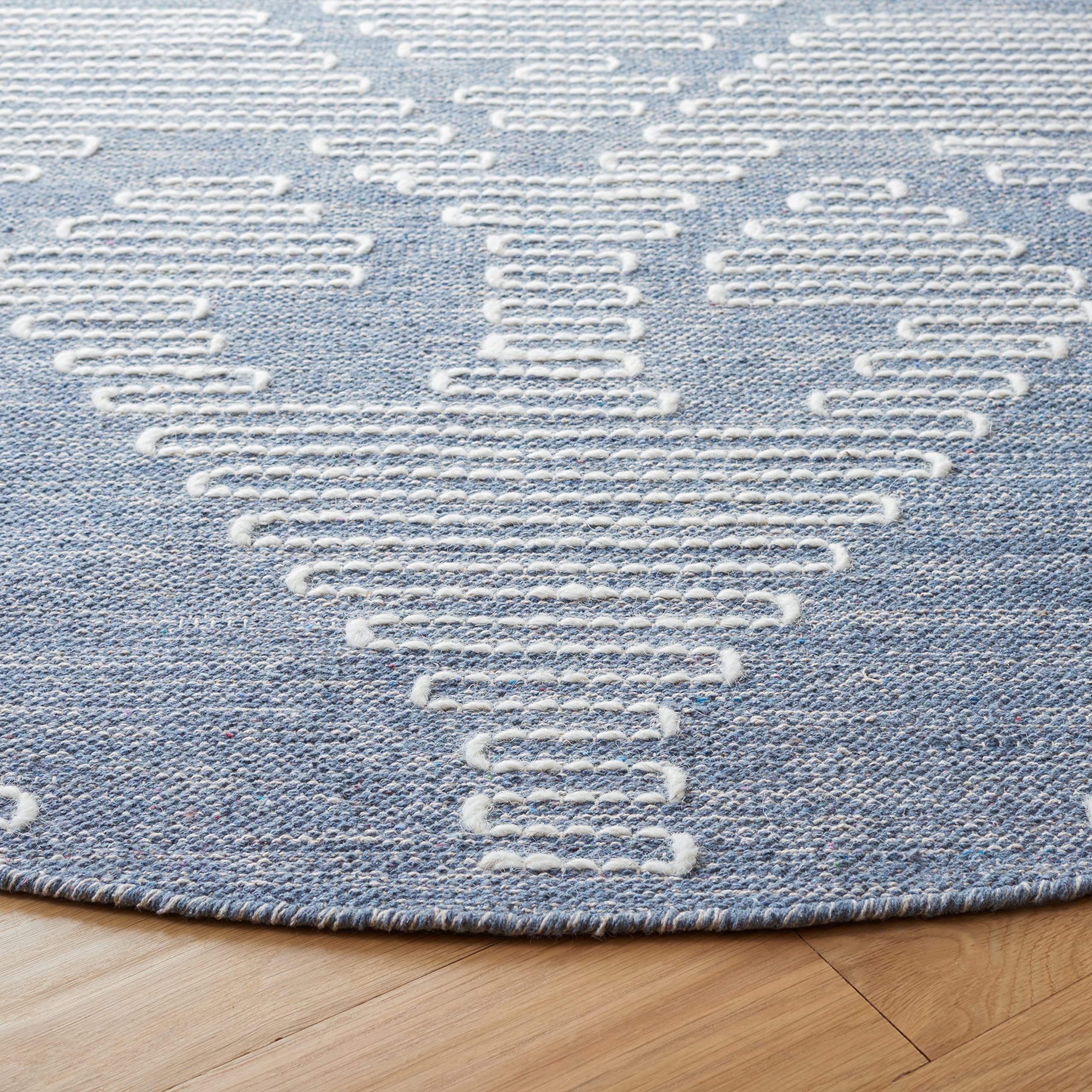 SAFAVIEH Kilim Collection 6' Round Blue & Ivory Handmade Cotton Area Rug - Perfect for Entryway, Foyer, Living Room, Bedroom & Kitchen Decor
