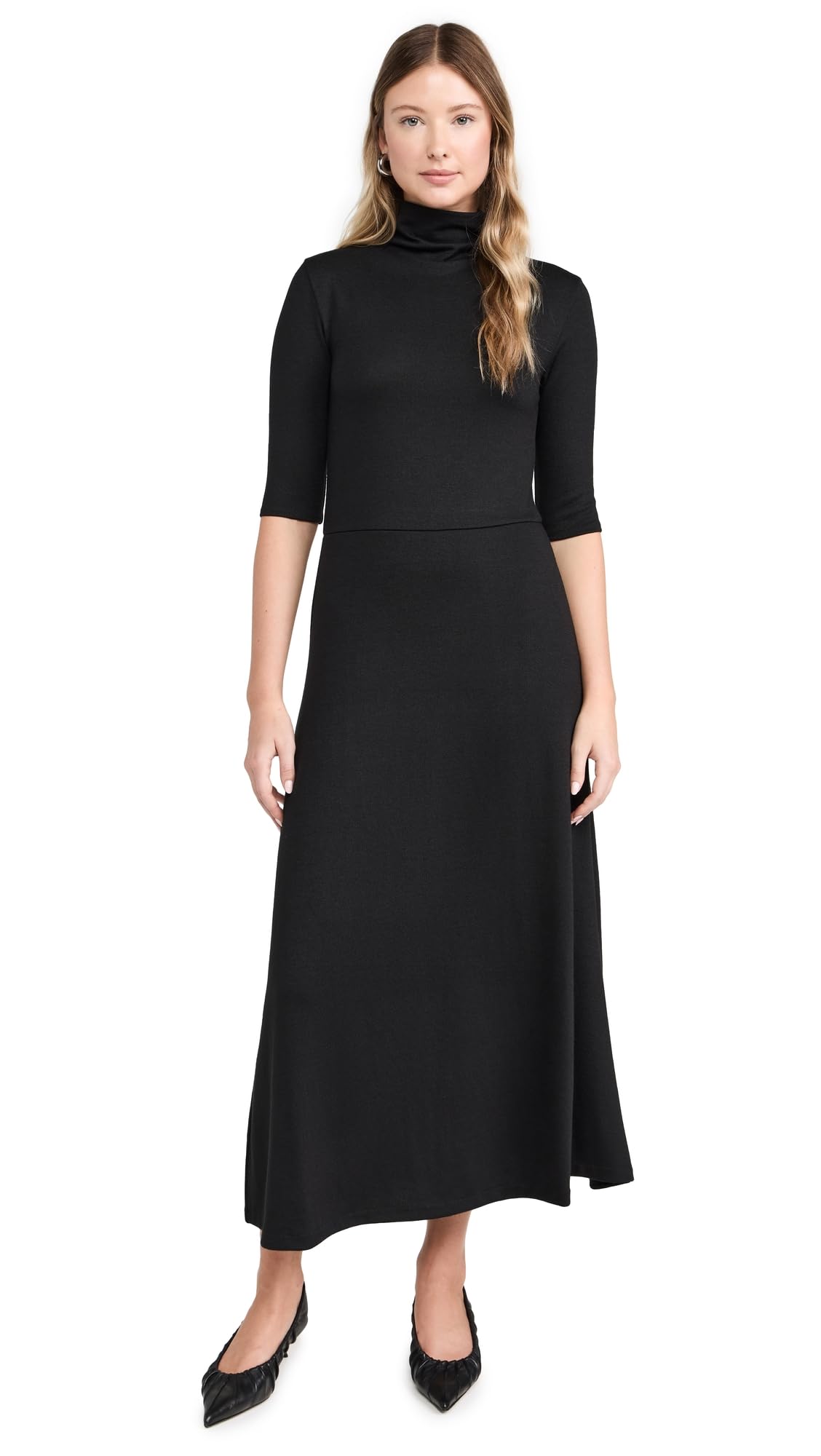 Vince Women's Elbow Sleeve Turtleneck Dress - Slim Fit Knit Pullover Sweater Dress for Work, Date Night & Fall Winter Wardrobe
