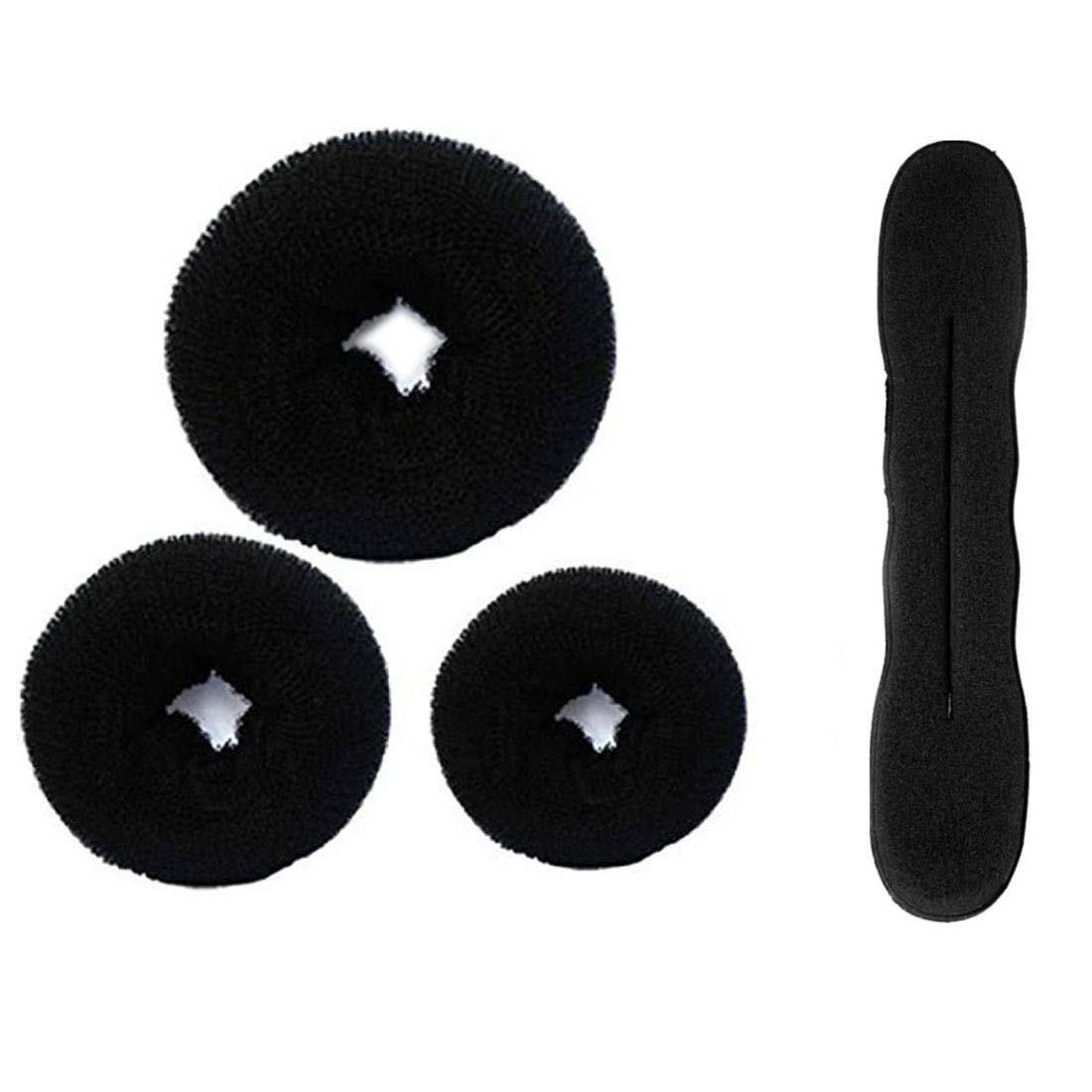 GuruEmbellish 4-Piece Hair Accessories Set for Women & Girls - 3 Banana Clip Bumpits & 1 Donut Bun Maker (Black) | Perfect for Updos, Ponytails & Special Occasions