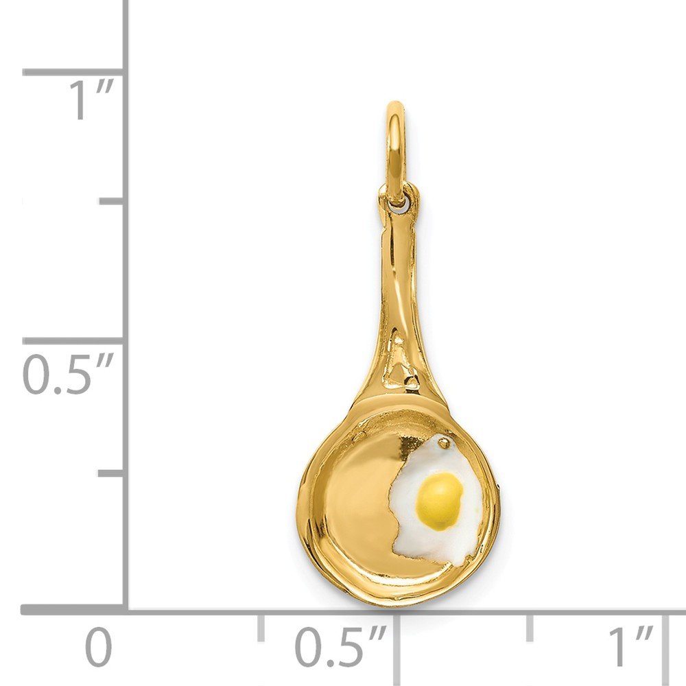 14K Solid Yellow Gold Frying Pan Pendant with Enameled Egg Charm - 24mm x 10mm - Perfect for Cooking Enthusiasts & Unique Jewelry Gifts