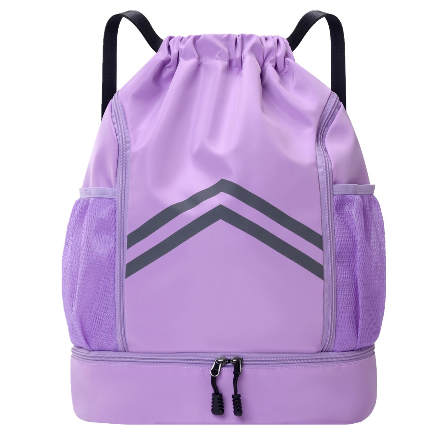 Waterproof Sports Drawstring Backpack with Shoe Compartment & Water Bottle Pockets - Lightweight Gym Bag for Men & Women - Perfect for Swimming, Beach, Travel & Workout - Purple
