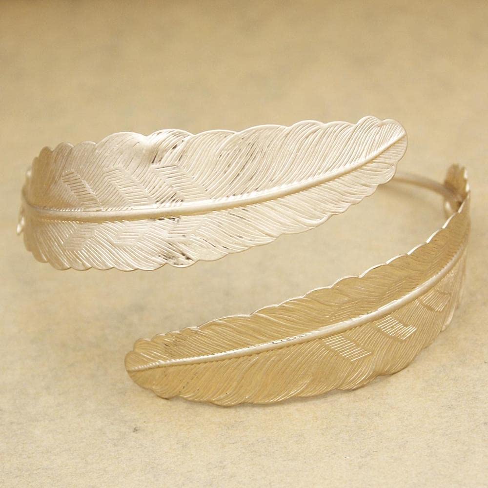 Elegant Swirl Snake Arm Cuff Bangle Bracelet - Wide Gold Leaf Metal Jewelry for Women & Men | Perfect for Parties, Weddings & Boho Fashion Accessories