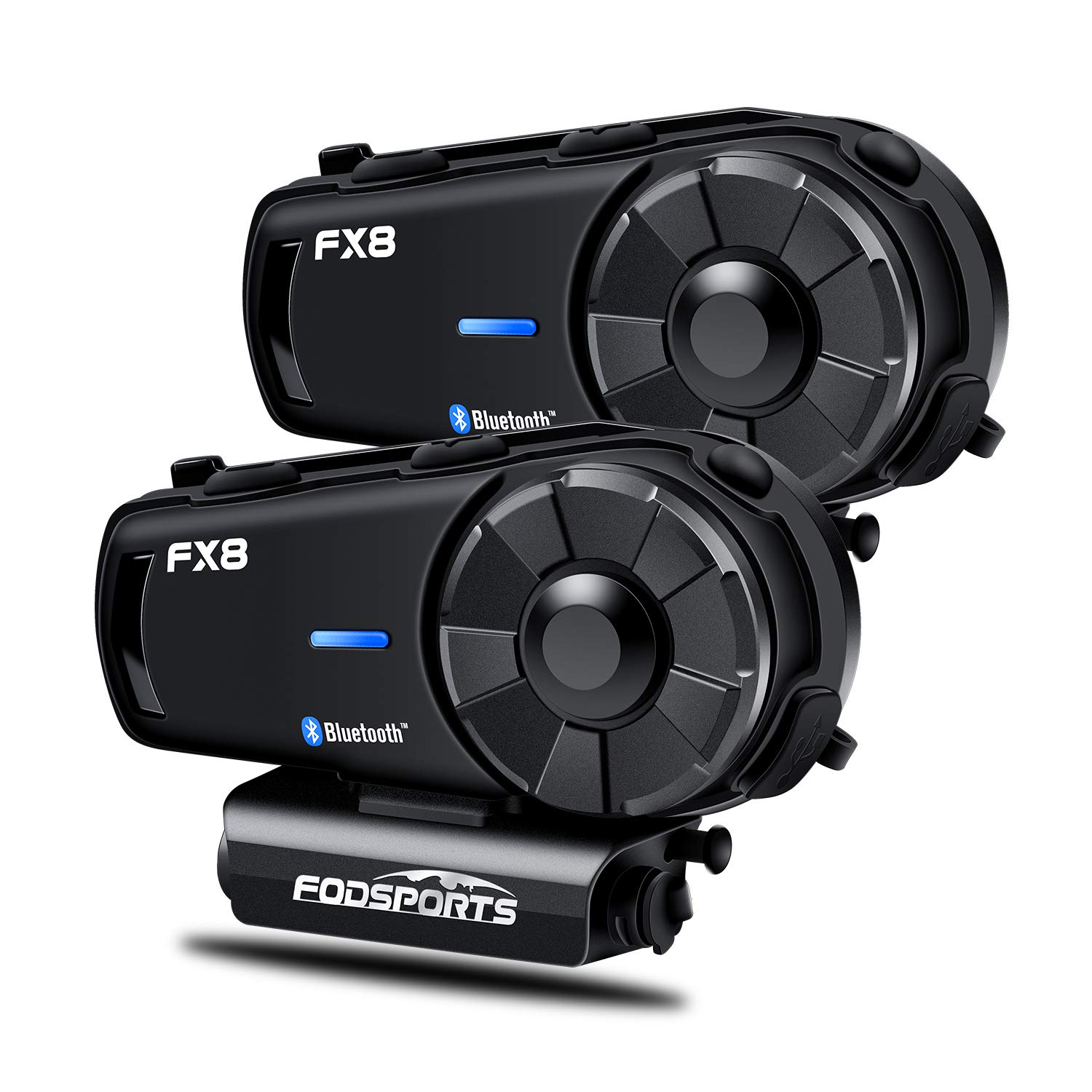 Fodsports FX8 Motorcycle Helmet Bluetooth Headset - Wireless Intercom for 8 Riders, EQ Sound & FM Radio, Music Sharing - Compatible with ATV, Dirt Bike, Off-Road (2-Pack) - Perfect for Group Rides, Adventure Tours & Long-Distance Motorcycle Trips