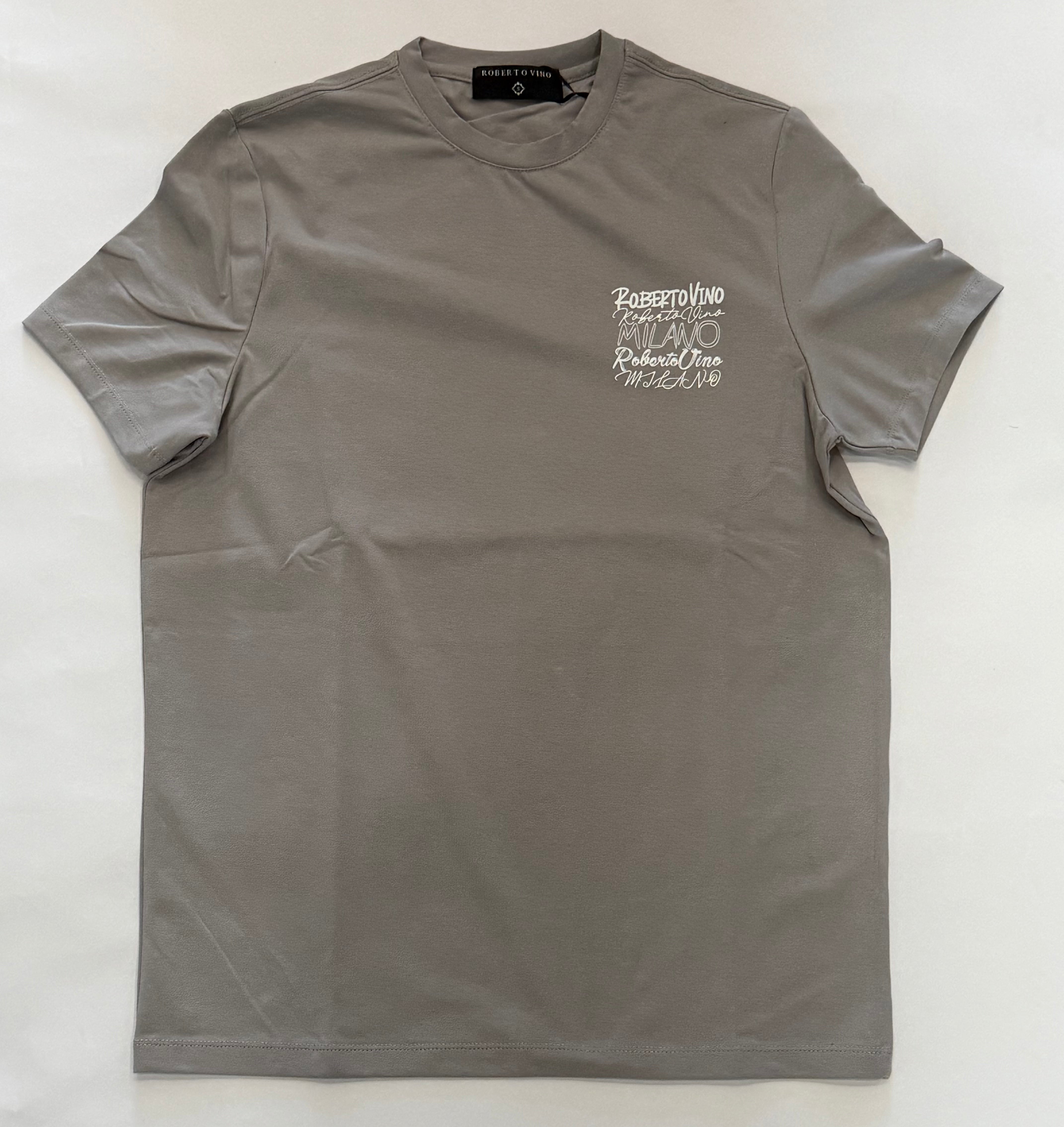 ROBERTO VINO Big Writing Tee Grey - Oversized Graphic T-Shirt for Men | Soft Cotton Casual Shirt | Perfect for Streetwear, Lounge & Everyday Wear
