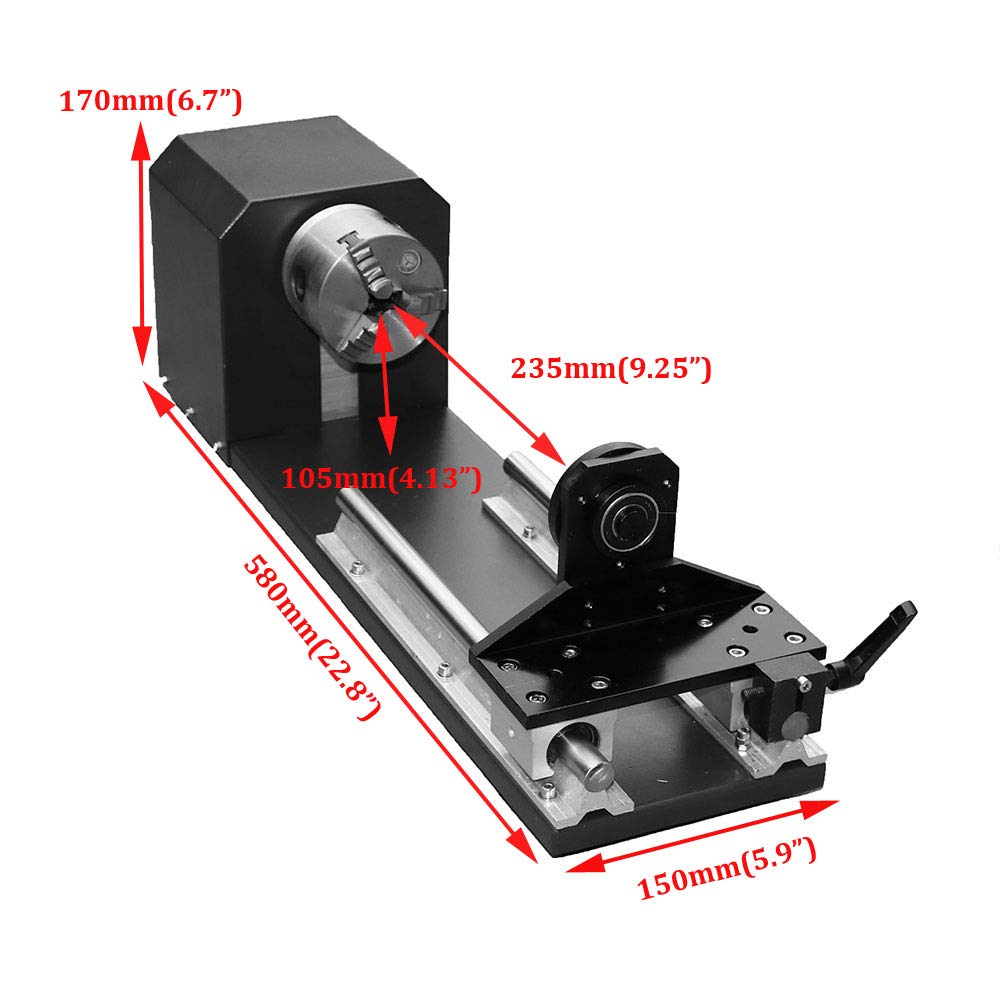 80mm CNC Router Rotary Axis Attachment with 3-Jaw Chuck & 2-Phase Stepper Motor for CO2 Laser Engraving & Cutting Machines - Perfect for Cylindrical Engraving, Woodworking, and Metal Fabrication