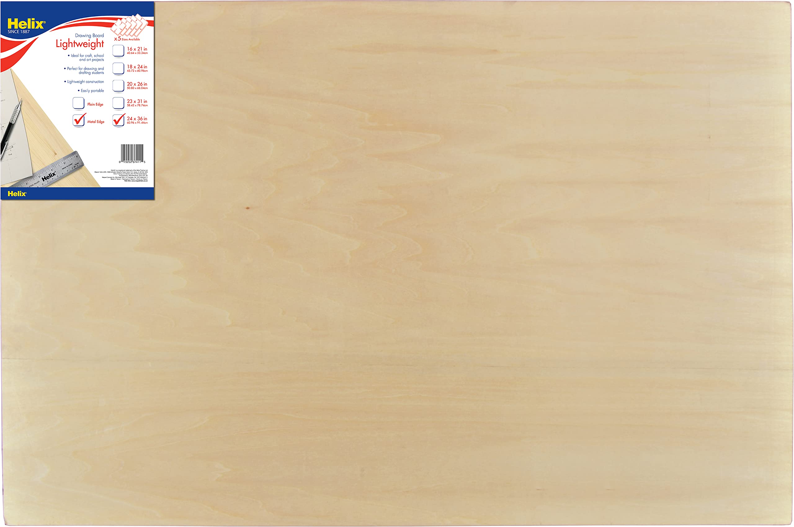 Helix Wooden Lightweight Drawing Board 24x36 Inch with Metal Edge - Professional Sketching & Drafting for Artists, Architects & Students - Perfect for Studio, Classroom & Home Art Projects