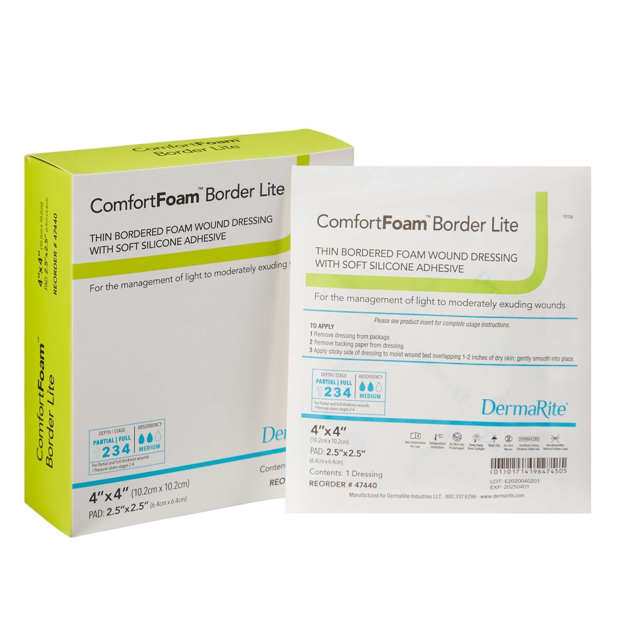 ComfortFoam Silicone Foam Border Lite Dressing 4x4 Inch Wound Care Pads - Soft & Breathable for Post-Surgical Recovery, Burns & Chronic Wounds