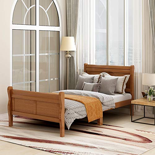 Solid Wood Platform Bed Frame with Headboard & Footboard - Twin Size, No Box Spring Needed, Mattress Foundation & Wood Slat Support - Easy Assembly for Bedroom, Guest Room or Dorm