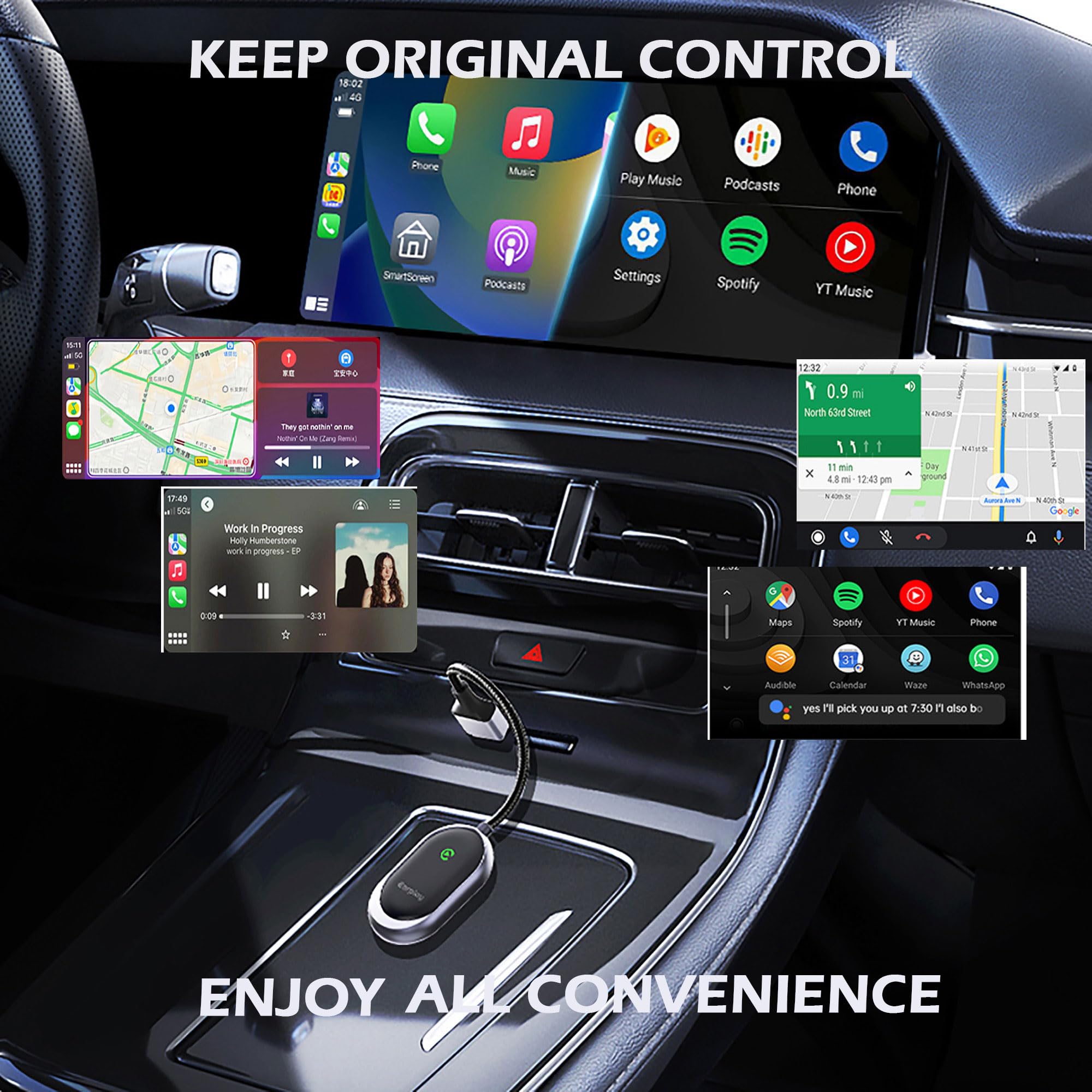 2025 Upgraded Wireless CarPlay Adapter for iPhone - Zero Latency Wired to Wireless Converter, Plug & Play Mini Dongle for Cars with Built-in CarPlay | Seamless Music Streaming & Hands-Free Calling While Driving