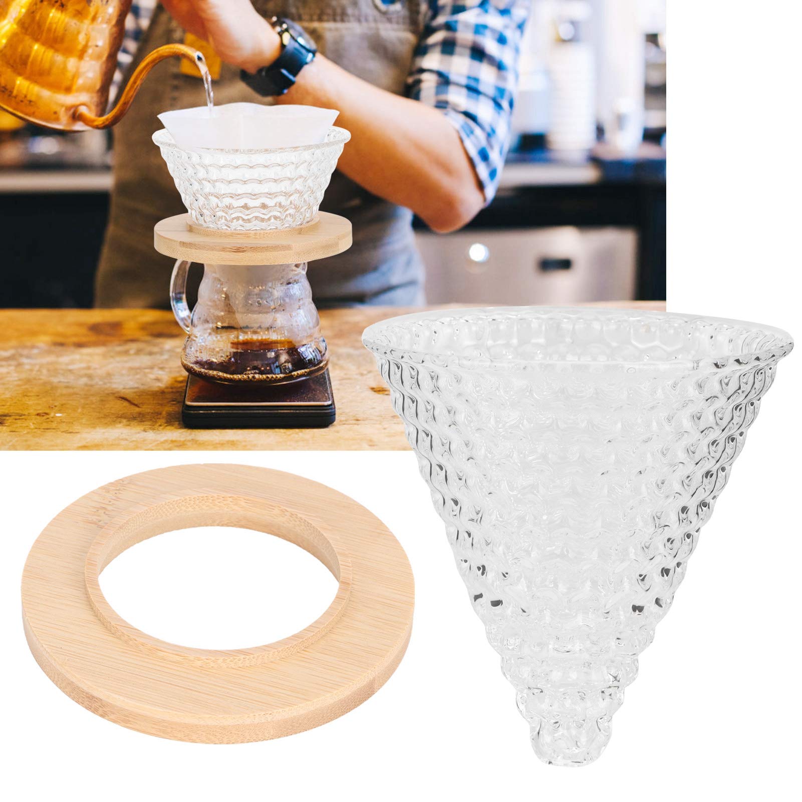 Reusable Glass & Wooden Coffee Dripper Filter - Eco-Friendly Pour Over Coffee Maker for Home & Office Use - Perfect for Specialty Coffee Brewing & Daily Caffeine Fix