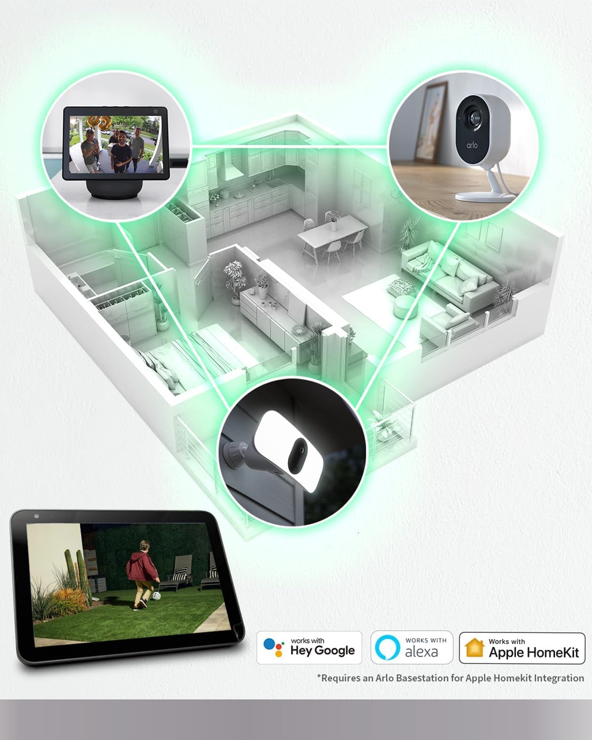 Arlo Floodlight Security Camera Outdoor - 2K HDR, 160° Wide Angle, Weatherproof, Color Night Vision, Alarm Siren & 2-Way Audio - White | Home Security, Garage & Backyard Protection with Arlo Secure Trial & Ceiling Adapter