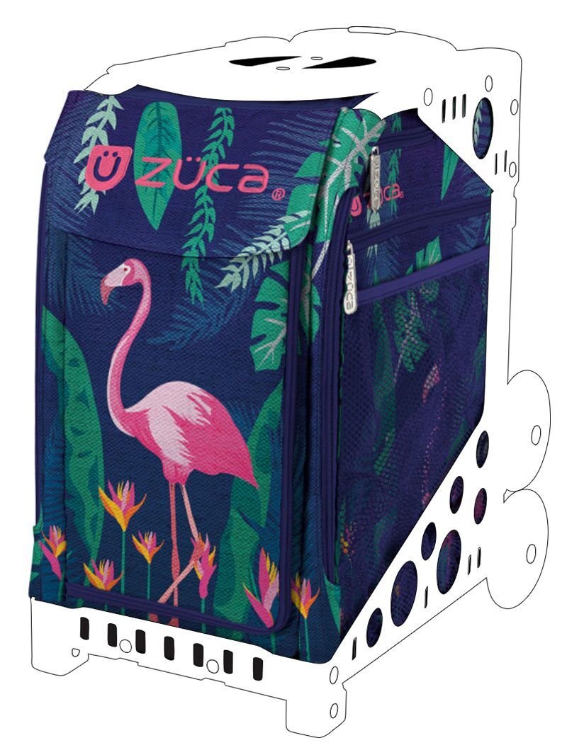 ZUCA Florida Flamingo Sport Insert Bag with Blue Frame & LED Flashing Wheels - Perfect for Skating, Travel & School Backpack Organization