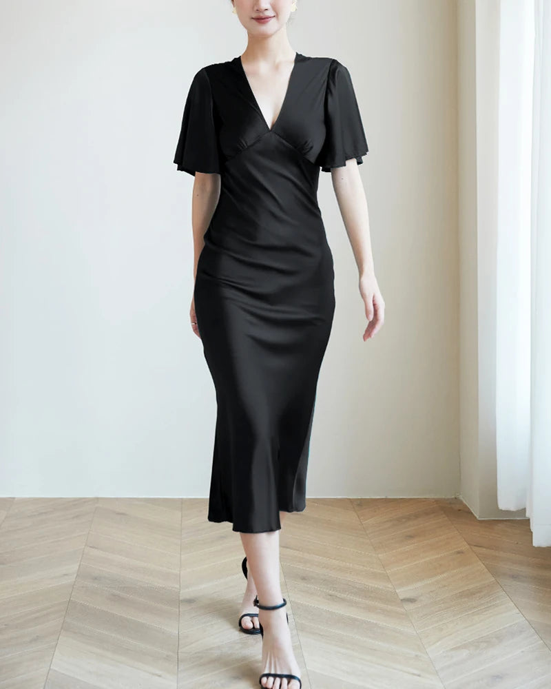 Elegant Women's V-Neck Silk Slip Dress - Soft & Comfortable Nightwear for Sleep, Loungewear & Special Occasions