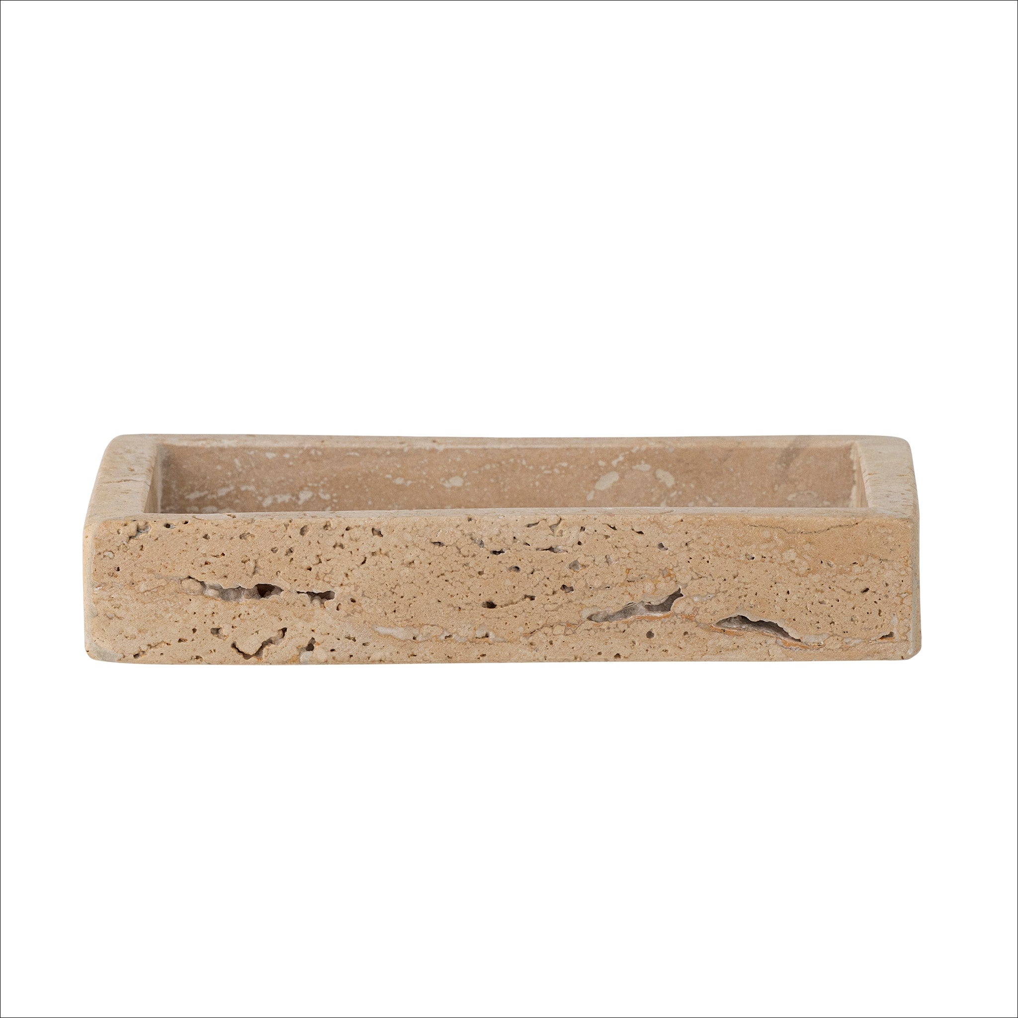 Bloomingville Majsa Travertine Tray - 15x10cm Natural Stone Serving Tray for Home Decor, Bathroom Organizer, Jewelry Display & Coffee Table Centerpiece