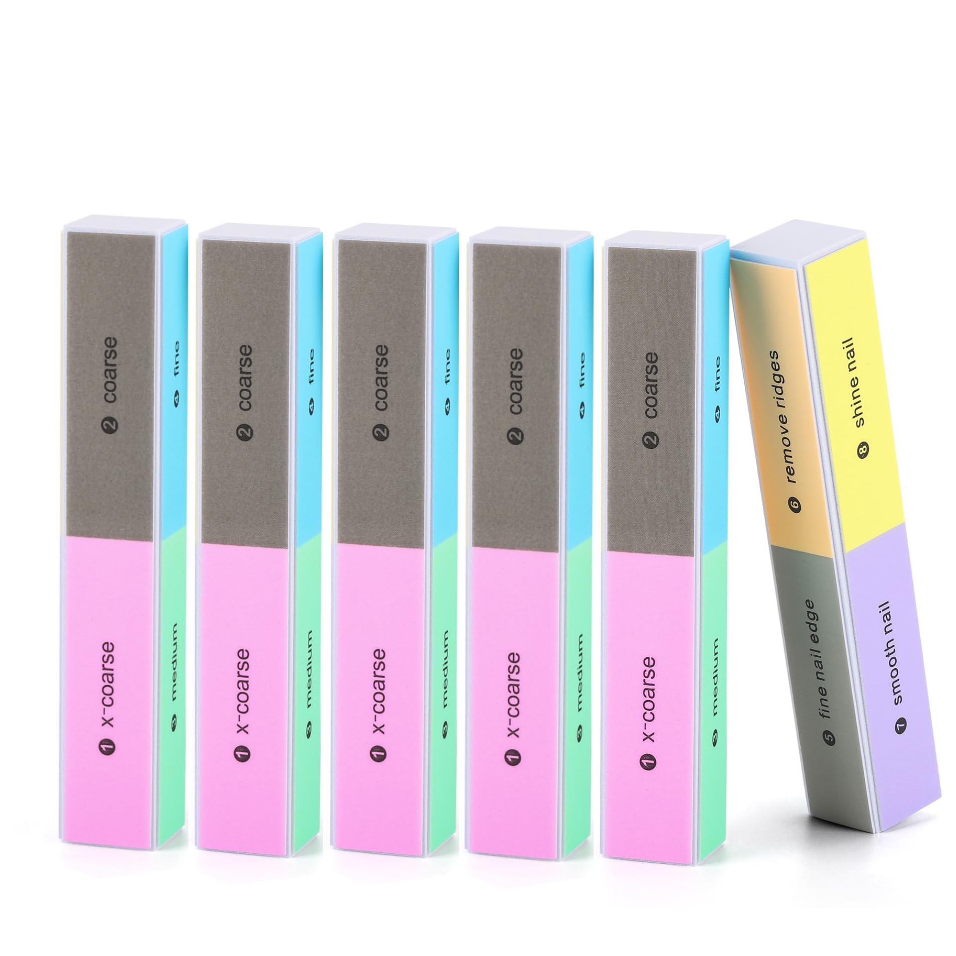 6 Pcs 8-Way Nail Buffer Blocks - Professional Nail Files for Natural & Acrylic Nails - All-in-One Buffing Block for Shaping, Smoothing, Polishing & Shining - Perfect for Home Manicures & Salon Nail Care