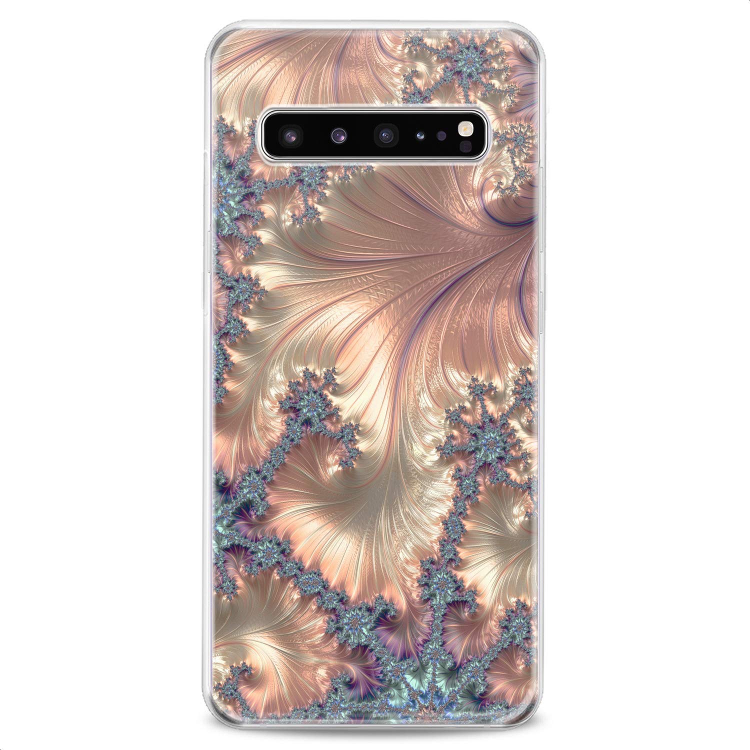 Samsung Phone Case Compatible with S24/S23 FE/S22 Plus/S21 Ultra/S20+/S10/Note 20/S10e/S9 - Cute Golden Fractal Art Design, Slim Fit Clear Flexible Silicone Cover with Pearl Print - Perfect for Daily Use, Work & Travel Protection