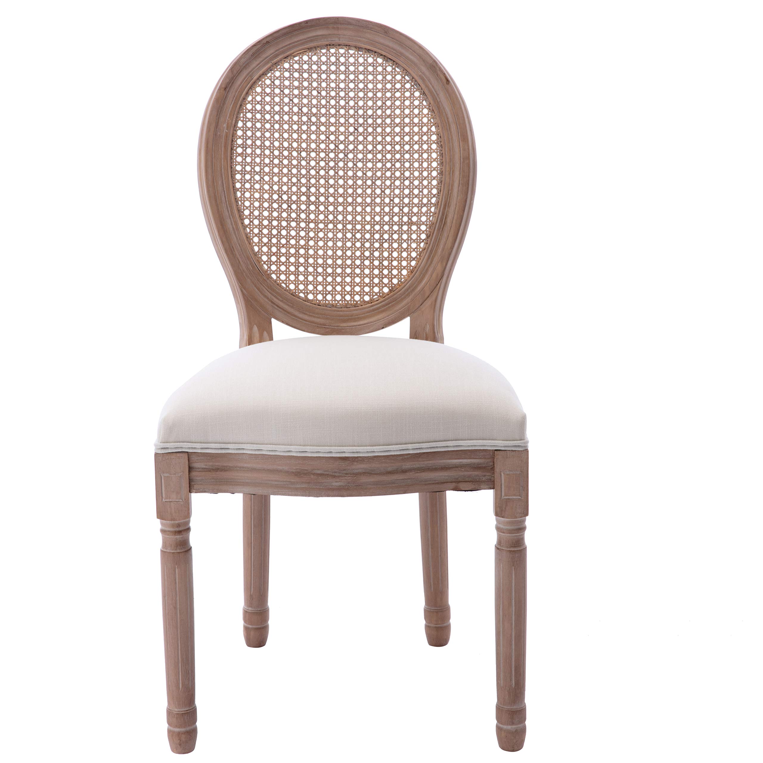 2 French Country Dining Chairs Set - Farmhouse Fabric & Cane Upholstered Kitchen Chairs with Carved Solid Wood Frame - Perfect for Home, Office, Restaurant & Cafe Decor (Style 1) | Elegant Seating for Dining Rooms, Breakfast Nooks & Bistros