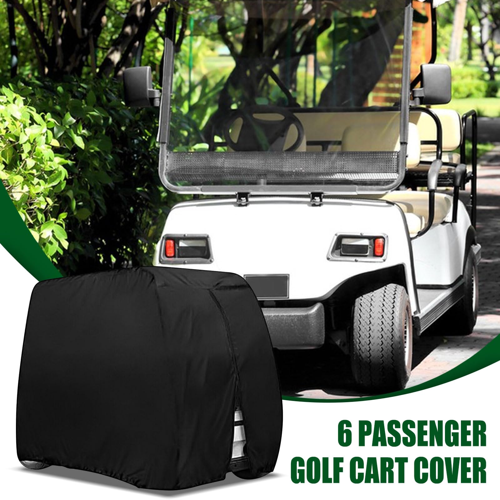 420D Waterproof 6-Passenger Golf Cart Cover with Zipper Door - Fits EZGO, Club Car & Yamaha - All-Weather Protection for Outdoor Storage & Travel