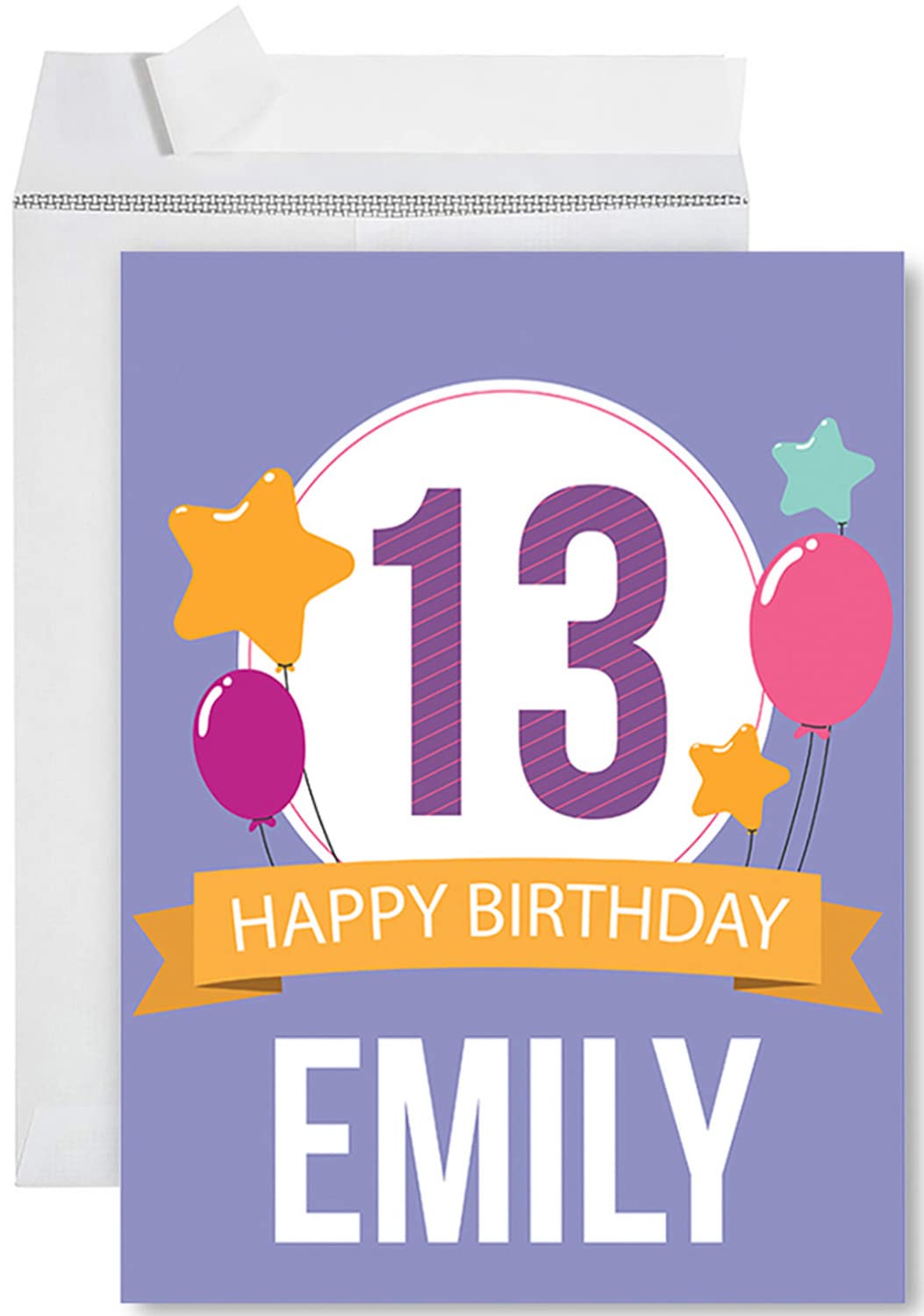 Personalized Jumbo Happy Birthday Card for 13 Year Old - Big Blank Greeting Space - Perfect for Boys, Girls, Son, Daughter, Niece, Nephew, Grandchild - 8.5