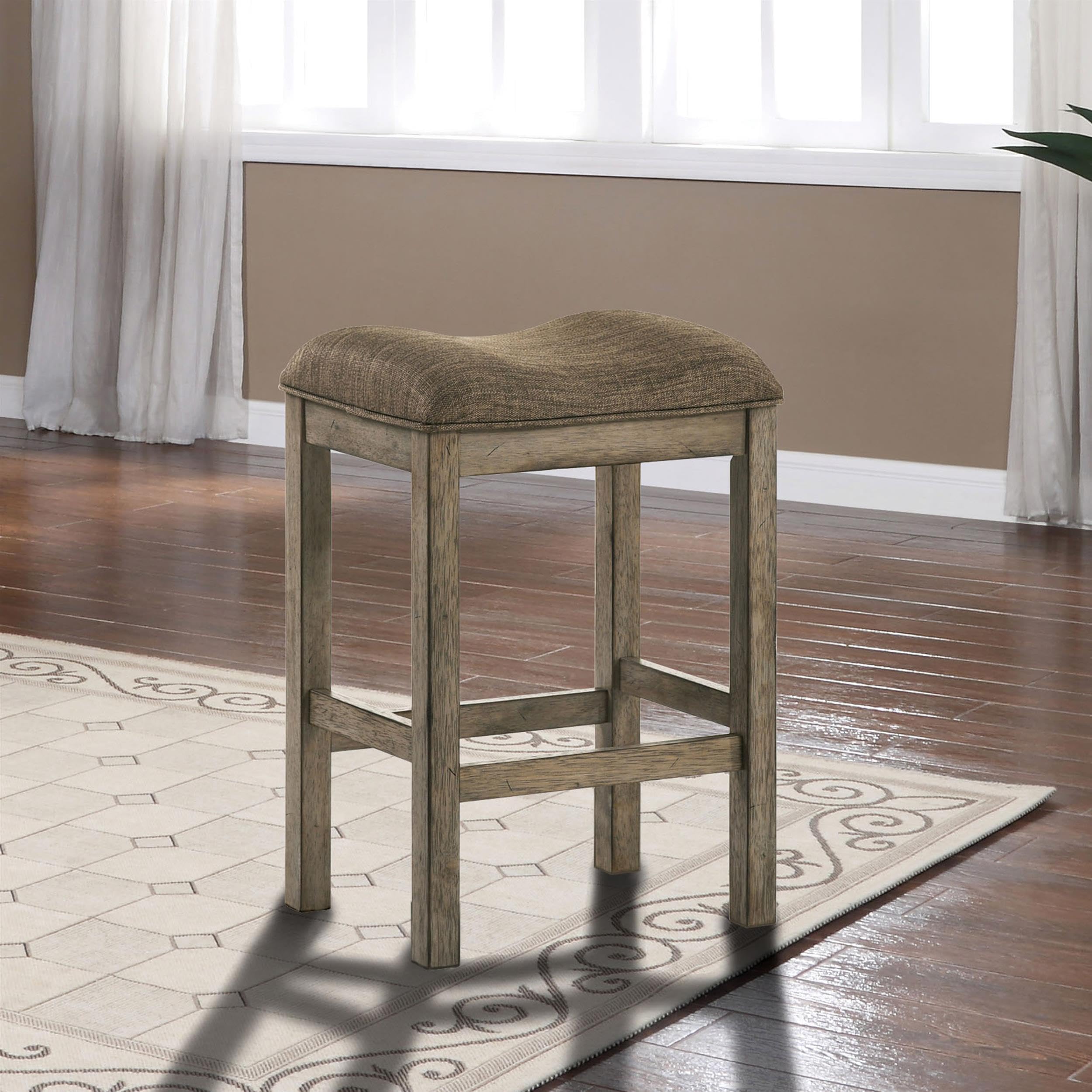 Furniture of America Gorse Wood Saddle Counter Stool Set of 2 - Rustic Chestnut Bar Stools for Kitchen Island, Breakfast Nook & Home Decor