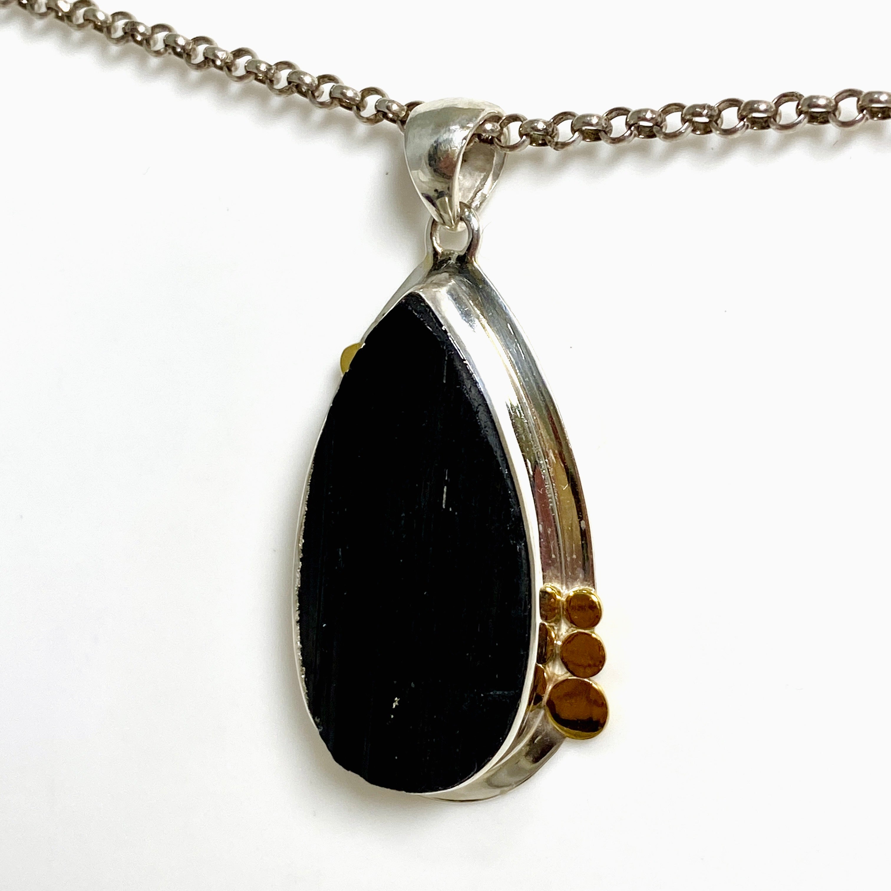 Black Tourmaline Teardrop Raw Pendant Necklace - Natural Healing Crystal Jewelry KPGJ4600 | Spiritual Protection & Energy Cleansing