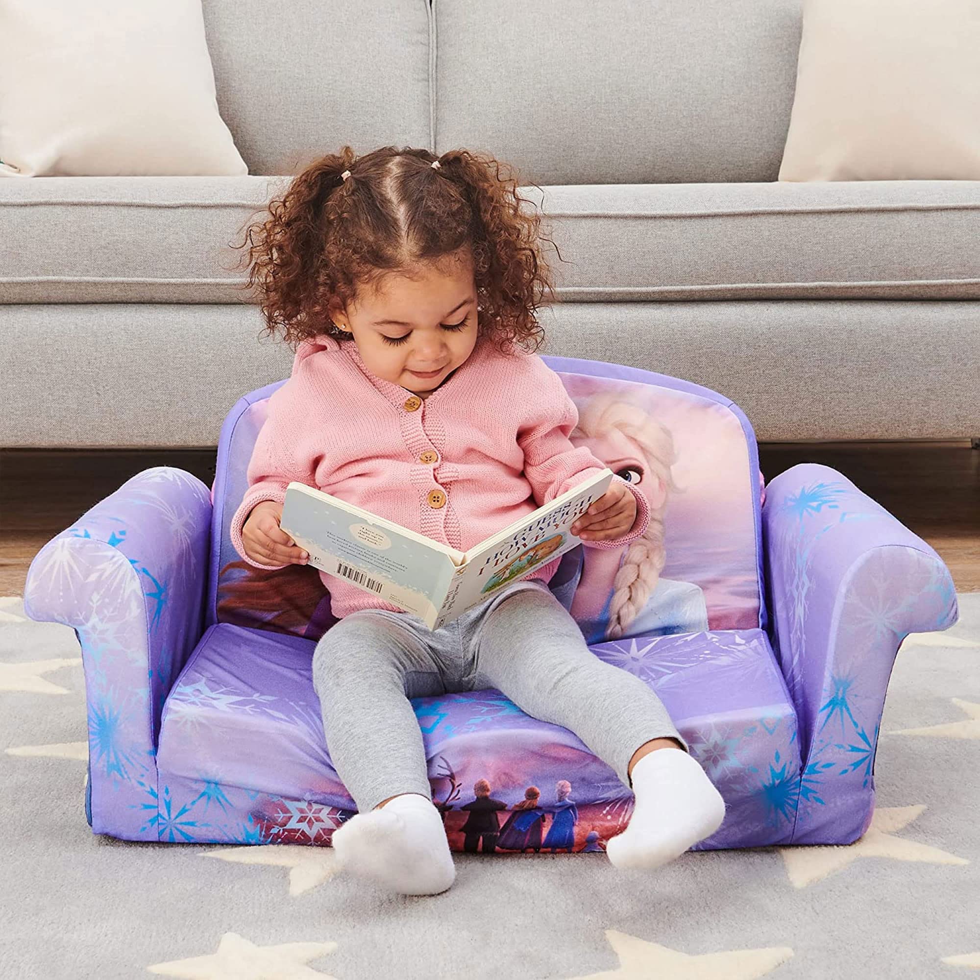 2-Pack MARSHMALLOW Kids Sofa - Convertible 2-in-1 Flip Open Foam Couch & Bed with Frozen 2 Design - Perfect for Playrooms, Bedrooms & Sleepovers