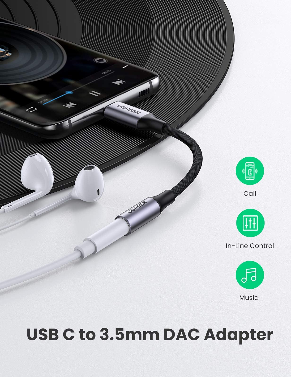 UGREEN Braided USB C to 3.5mm Audio Adapter & Right Angle Dongle - Compatible with iPad Mini 6, iPhone 15, Samsung Galaxy - High Quality 3.5mm Headphone Jack Converter for Music, Gaming & Calls