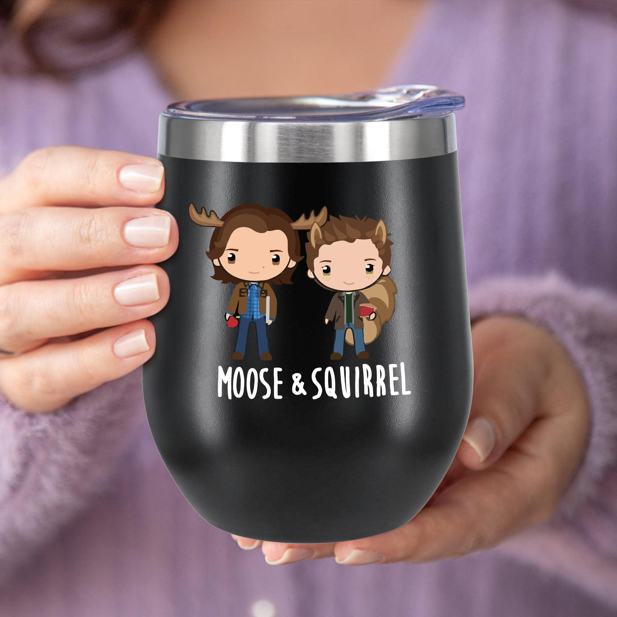 Supernatural Gifts Mug 12oz Insulated Stainless Steel Wine Tumbler with Lid - Vacuum Insulated Coffee Cup, Funny Birthday Gift for Women & Men (Black) - Perfect for Office, Travel, and Home Use