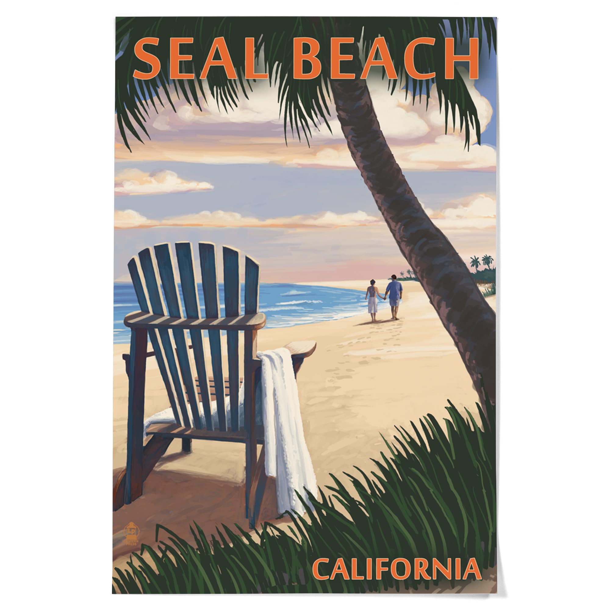 Lantern Press 36x54 Inch Giclee Art Print - Seal Beach California Sunset with Adirondack Chairs Wall Decor | Coastal Home Decor, Living Room Art, Beach House Wall Art