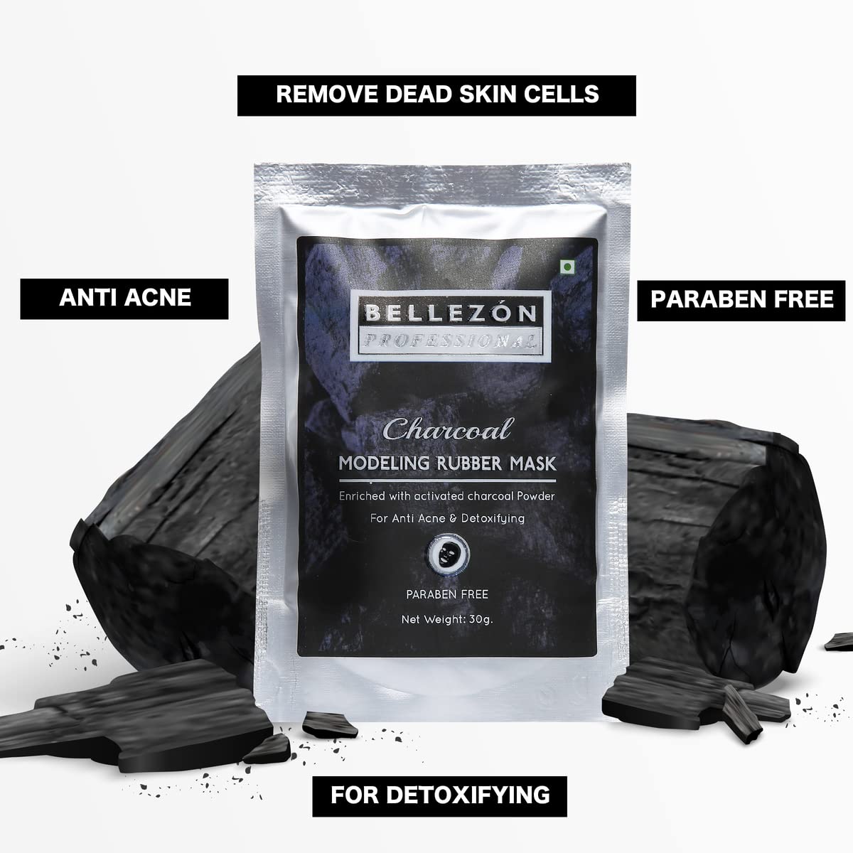 Bellezon Professional Tan Removal & Charcoal Modeling Rubber Mask Combo - Exfoliates Dead Skin Cells & Brightens Complexion - Perfect for Spa Days & At-Home Skincare Treatments
