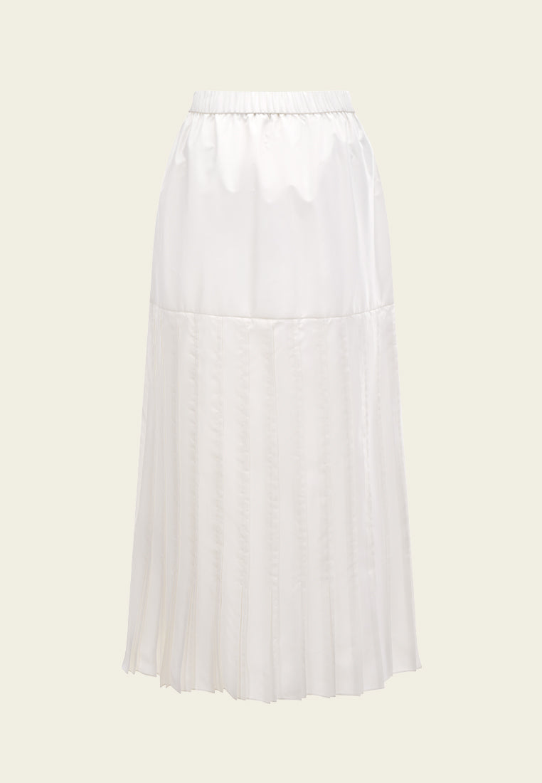 Elegant Pleated Panel Skirt with Contrast Trim & Elastic Waistband - Perfect for Office, Party & Casual Wear