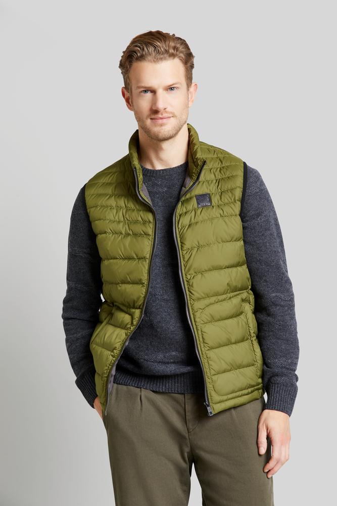 Bugatti Men's Quilted Zip-Up Vest in Moss Green - Lightweight Warm Jacket for Outdoor Hiking, Camping & Casual Wear