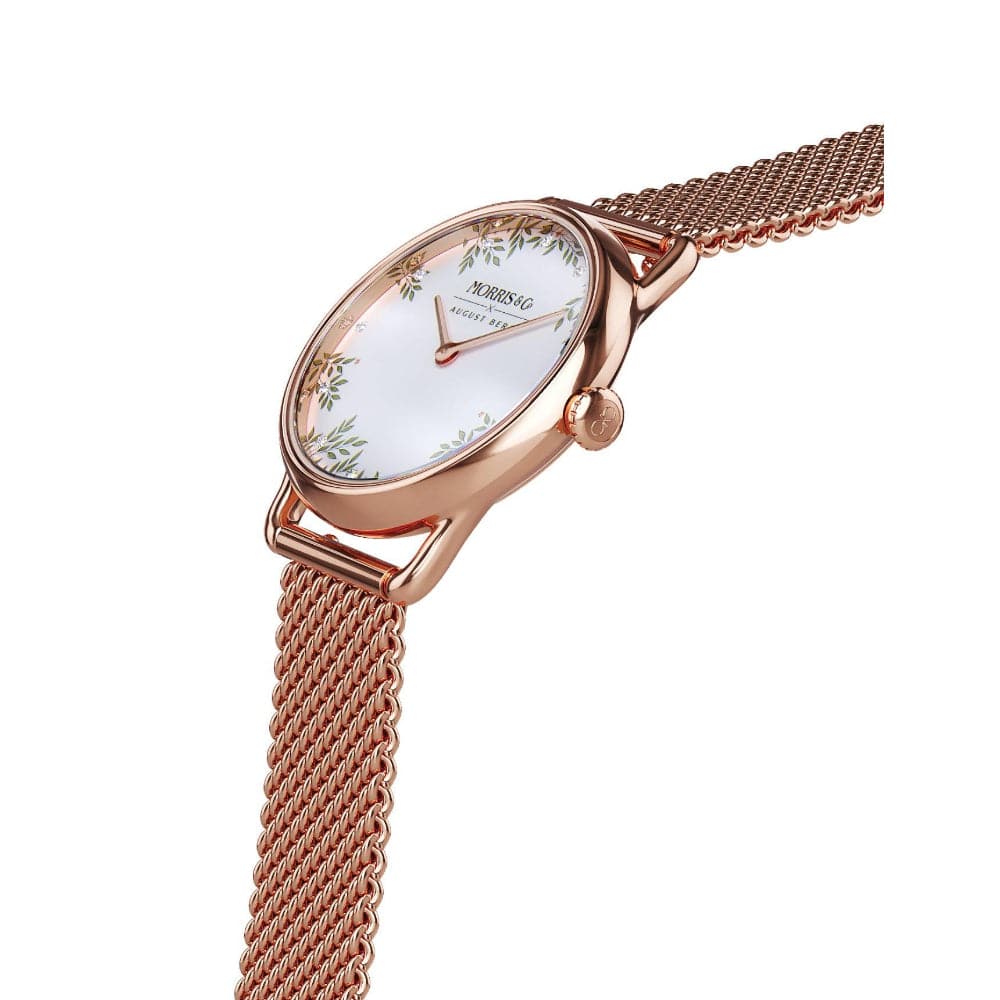 August Berg X Morris & Co. Rose Gold Milanese Mesh Band Women's Watch 26mm - Elegant Dress Watch for Women, Perfect for Office, Wedding & Special Occasions