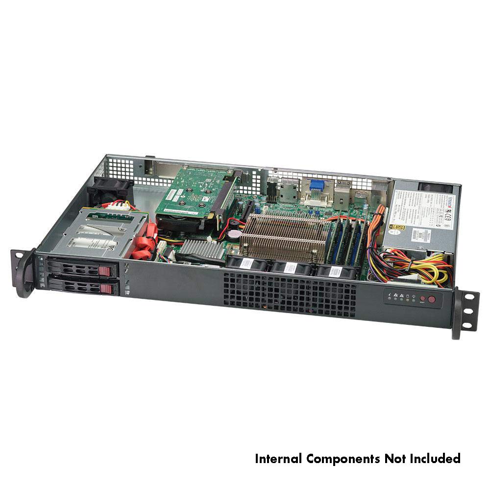 Supermicro CSE-510FT-203B 1U Server Chassis with Rear I/O, 2 Hot-Swap Drive Bays & Dual Cooling Fans - Ideal for Data Centers, Network Racks, and High-Density Server Deployments